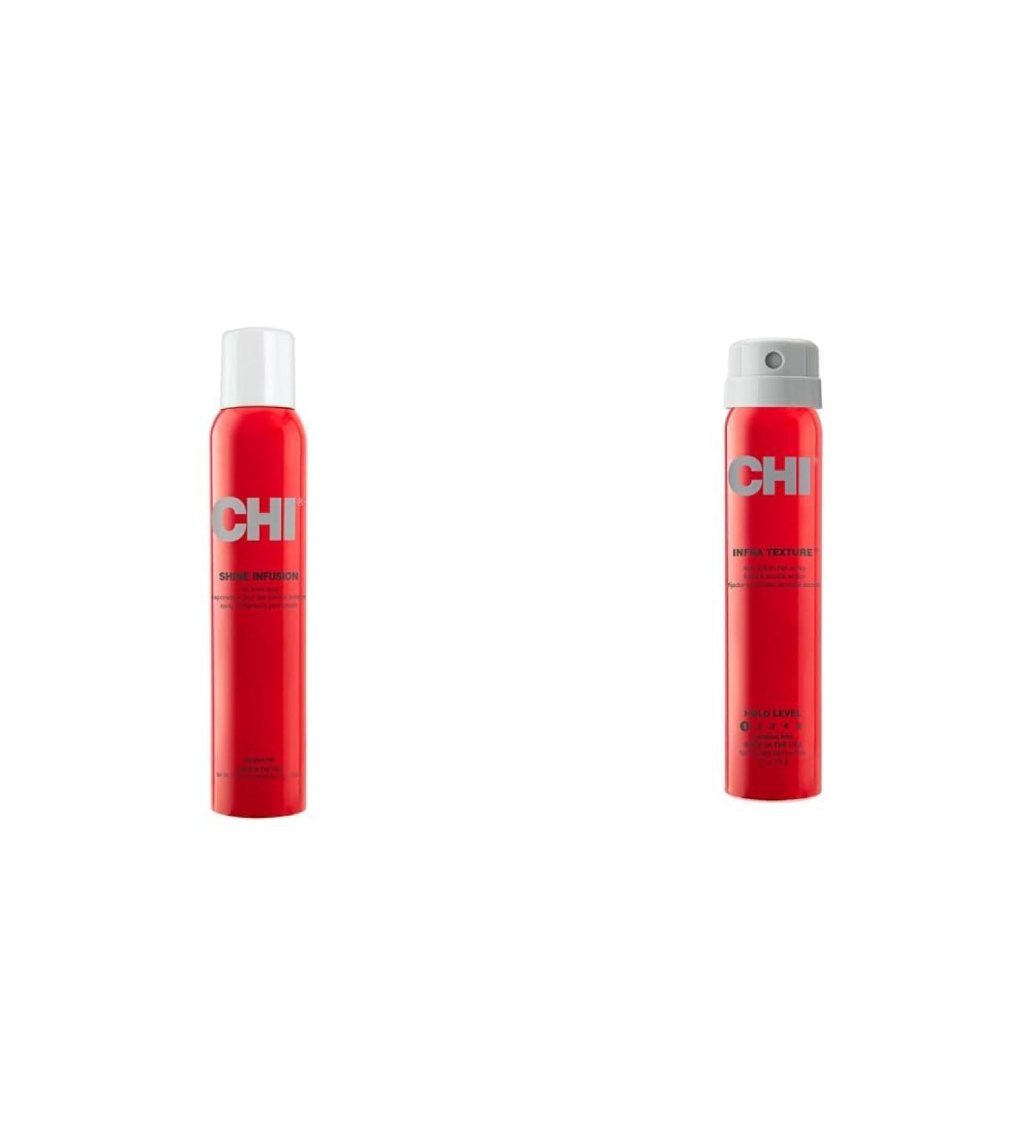 CHI Shine Infusion Hair Shine Spray 5.3 Oz Infra Texture Dual Hair Spray 2.6 oz Hair Care Bundle - Buy Online on SooperMarket.com