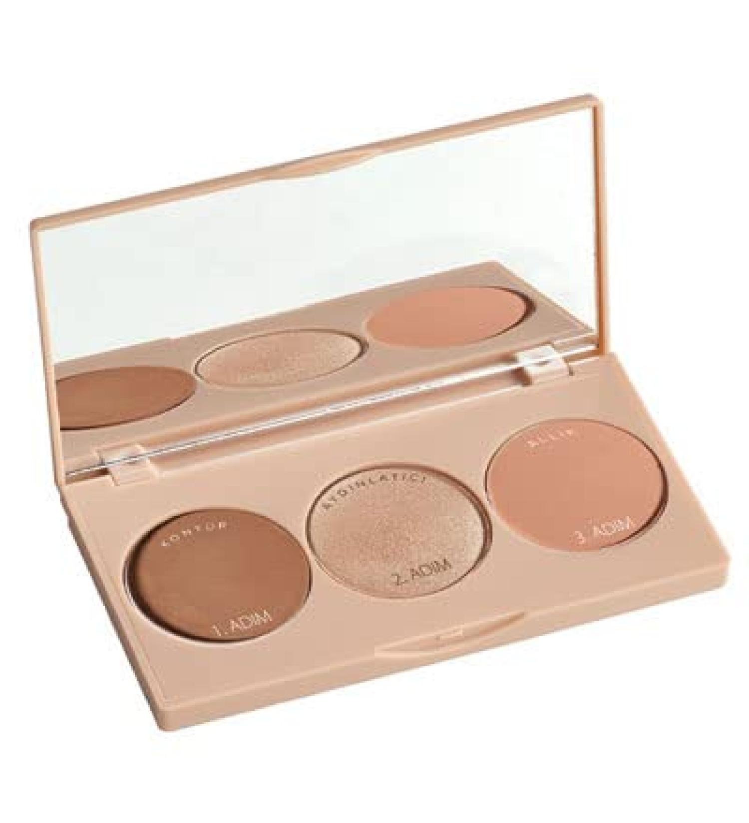 FARMASi Makeup Face Palette  Trio Eyeshadow  Long Lasting Face Sculpting  Shimmer Illuminator  Blush and Highlighter Powder  Glow Contour Shadow Bronzer  All Skin Types  0.52 oz. / 15 g (Peach Bite Palette)