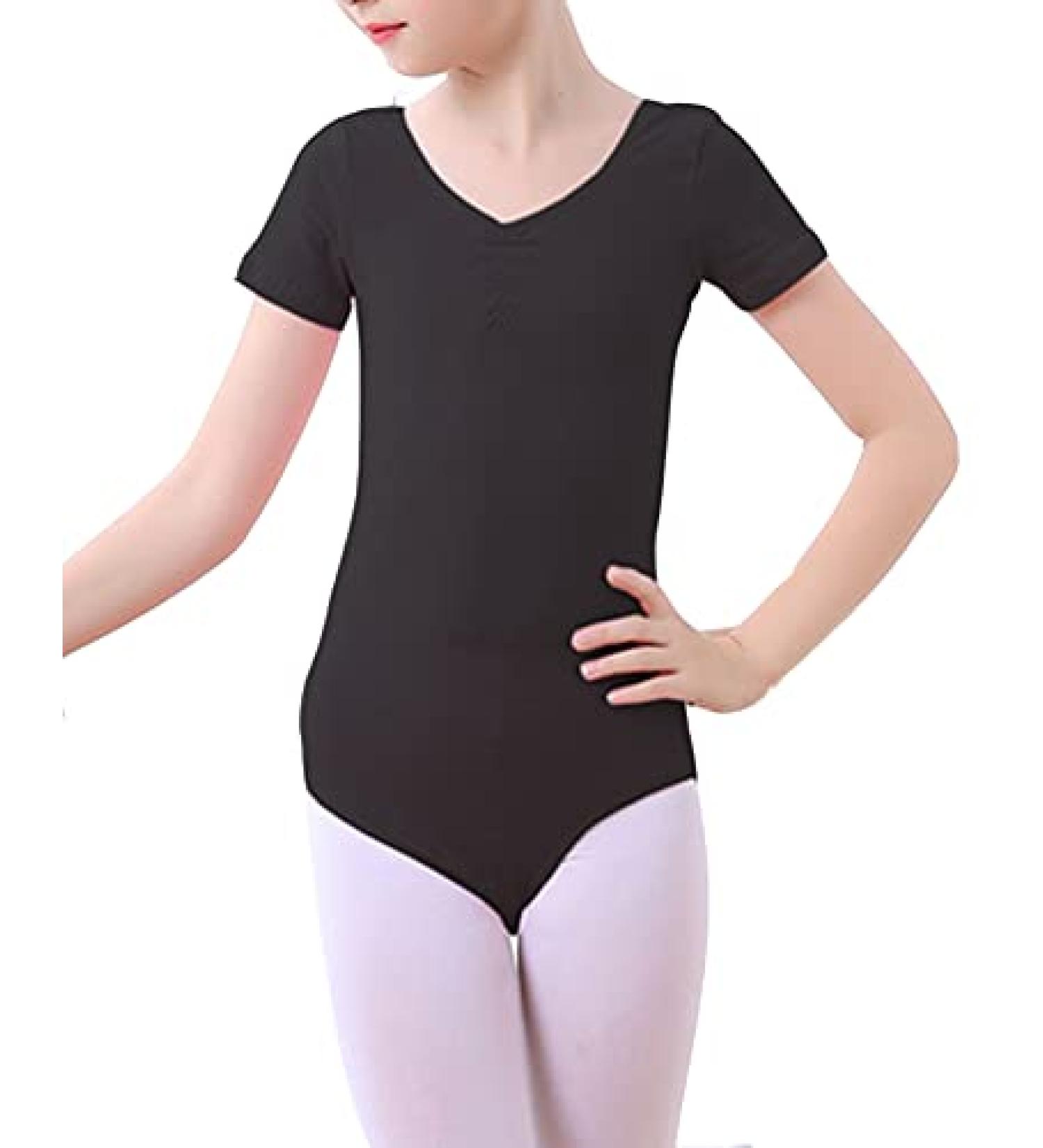 Tekbiu Leotards For Girls Long Sleeve/Short Sleeve Leotard Dancing Ballet Gymnastics Athletic For Little Kid 15-16 Years Black Short Sleeve