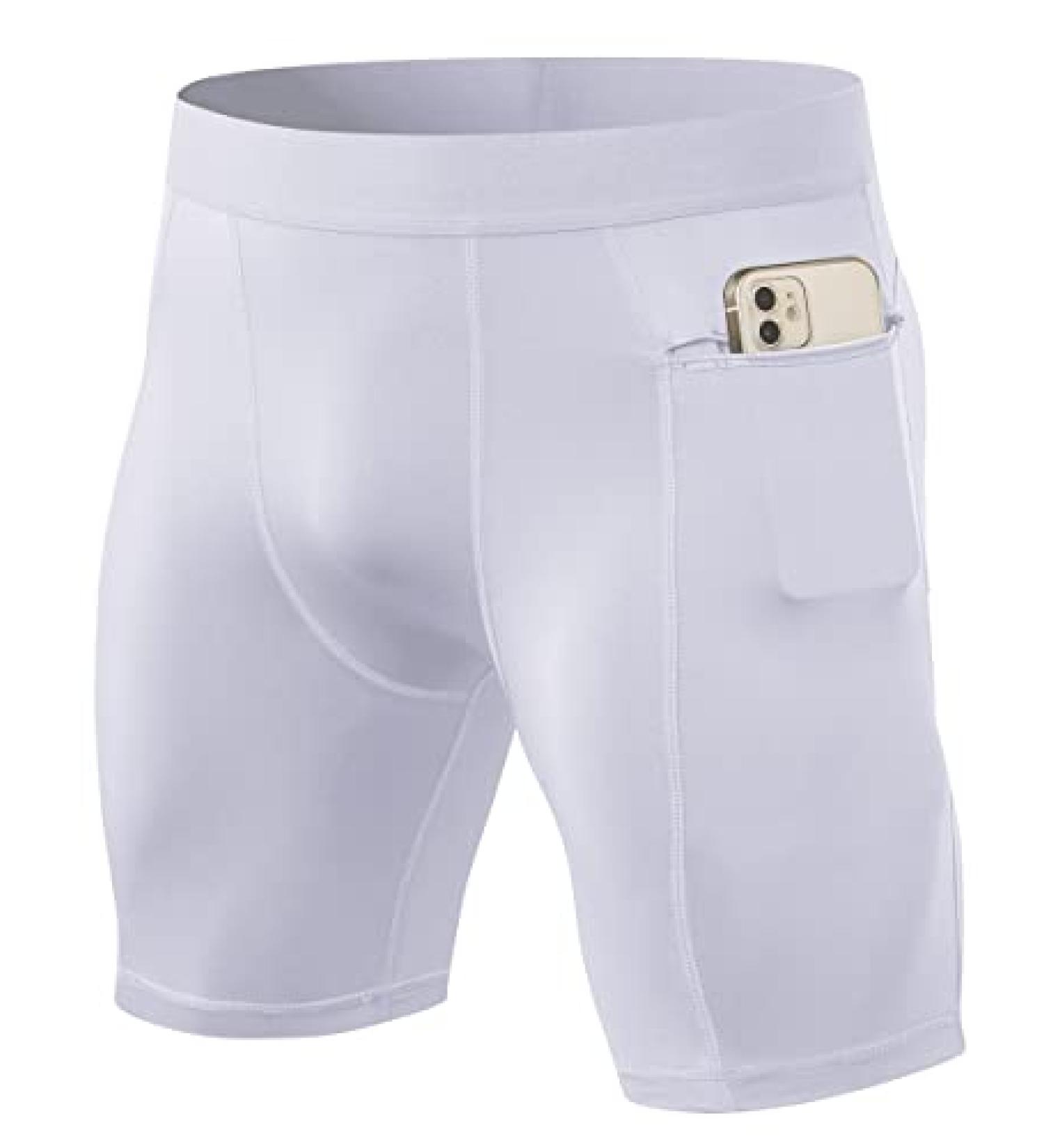 WRAGCFM Men's Compression Shorts with Pockets - White, Size Small - Buy Online on SooperMarket.com