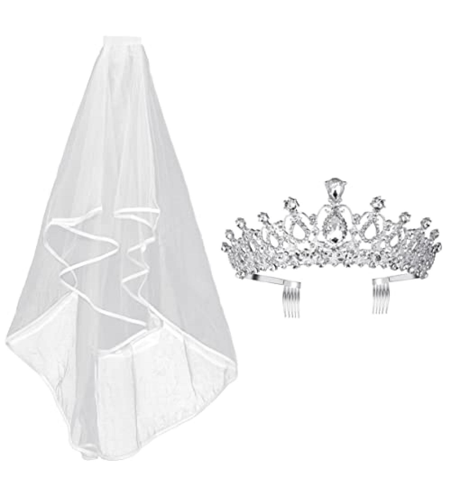 Frcolor Crystal Tiara Crown Rhinestone Wedding Bridal Headband with Veil & Comb - Buy Online on SooperMarket.com