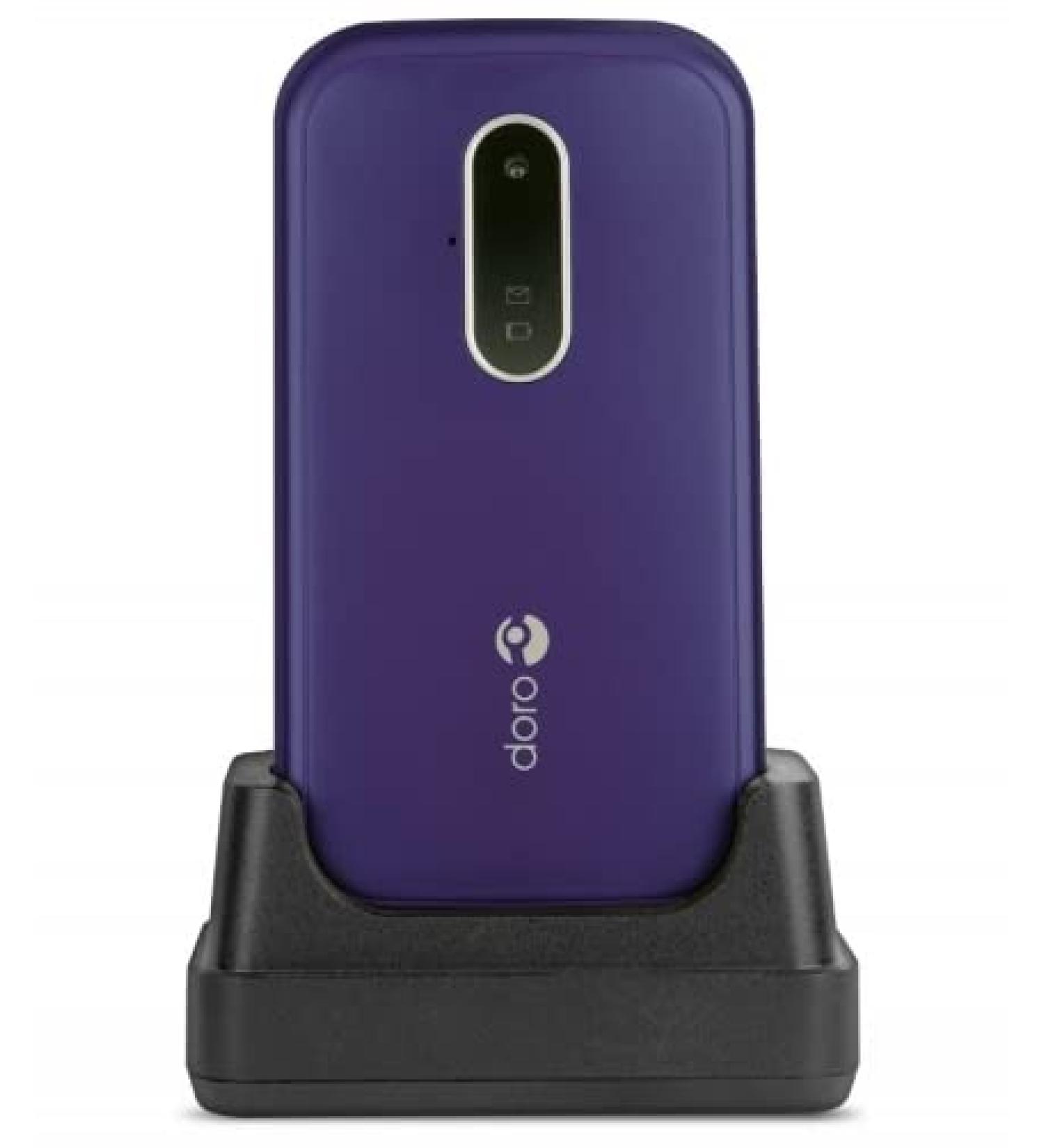 Doro 6620 Unlocked 3G Clamshell Big Button Mobile Phone for Seniors | Purple UK/Irish Version with SOS Button, GPS, Talking Keys & Charging Cradle - Buy Online on SooperMarket.com