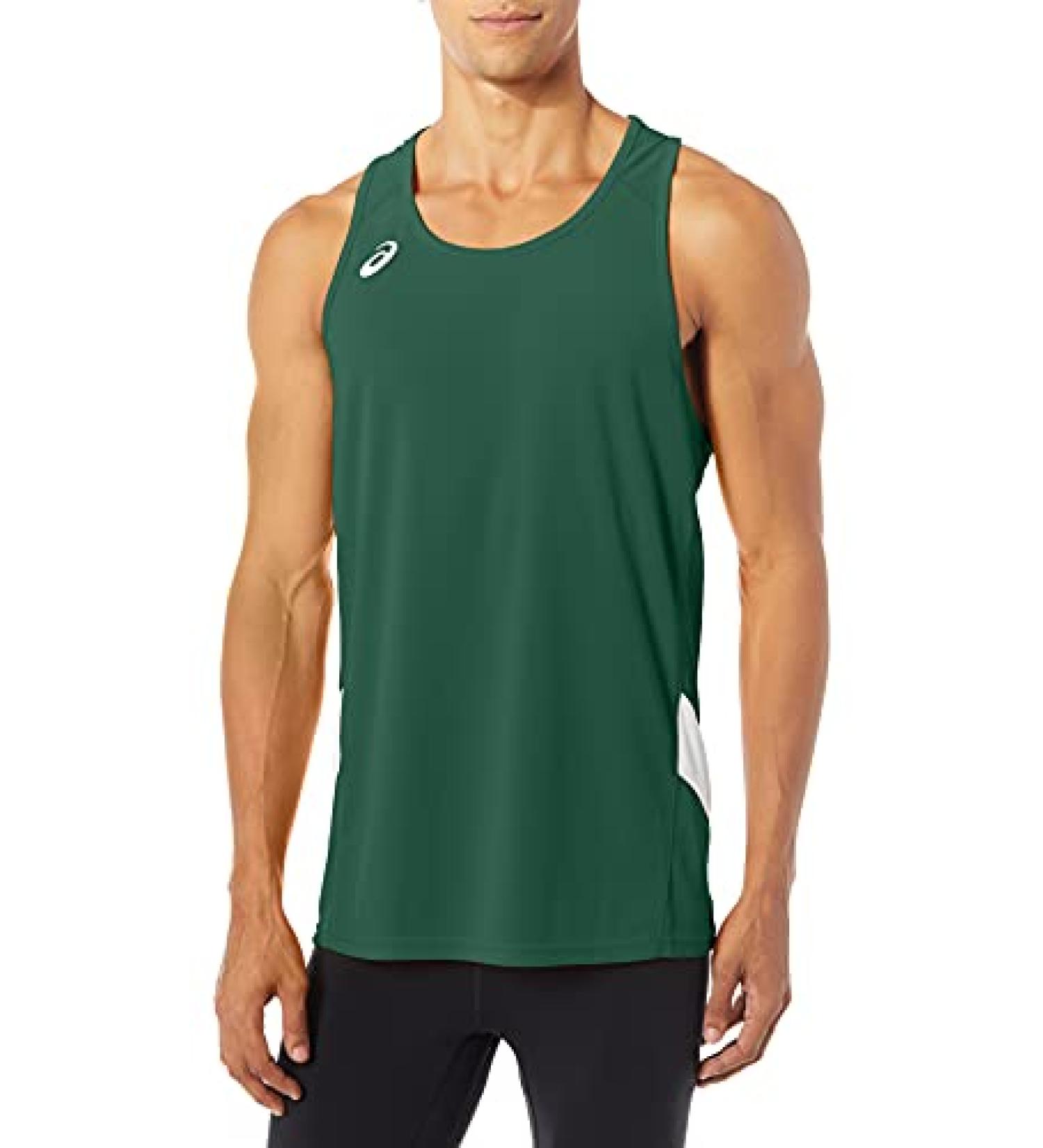 ASICS Men's Team Sweep Singlet, Forest/White, Large
