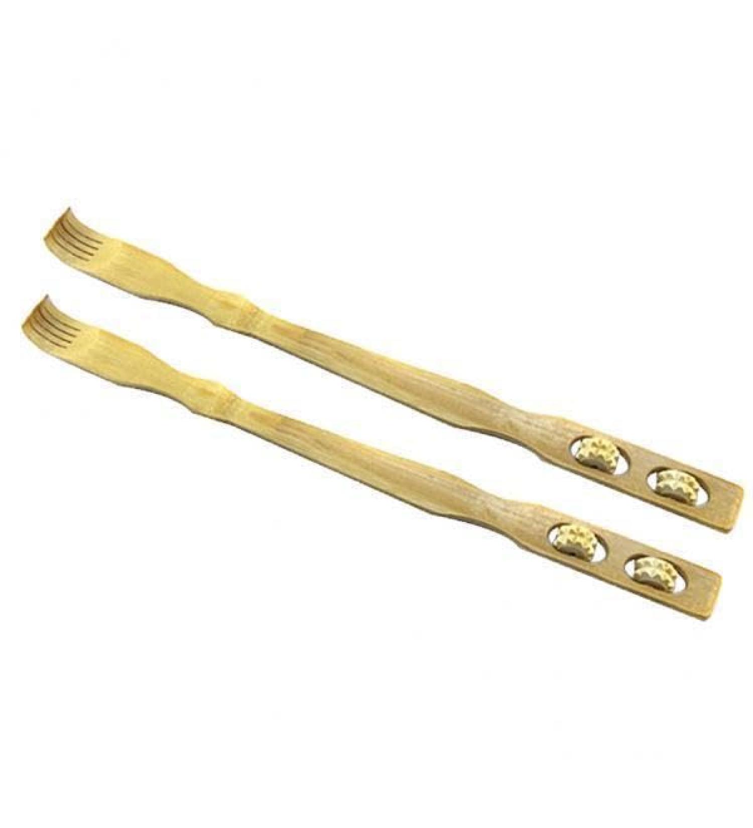 MagiDeal 4x 2x Multifunction 2 in 1 Wooden Massager - Long Handle Back Scratcher for Neck and Belly Relief | International Shipping Available - Buy Online on SooperMarket.com