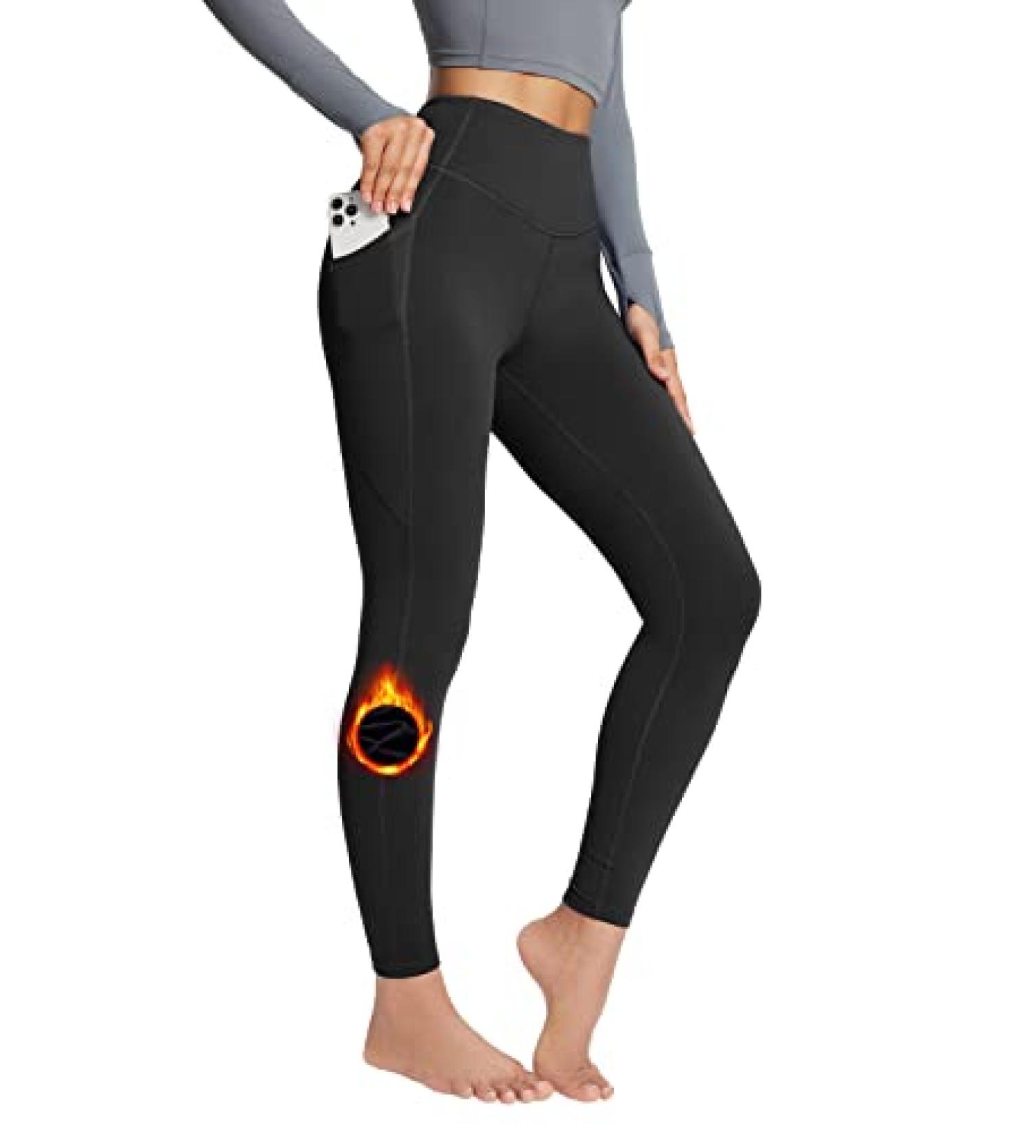 Baleaf Women's Fleece Lined Leggings - Ultra Soft Thermal Yoga Pants with Pockets - Large Black - Buy Online on SooperMarket.com