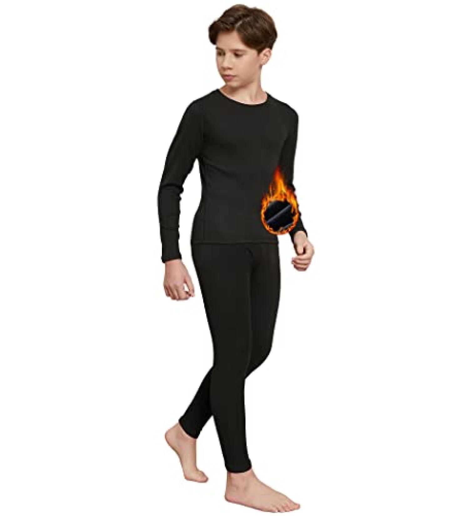 TELALEO Boys Double Fleece Lined Thermal Underwear Set - Black, Large - Buy Online on SooperMarket.com