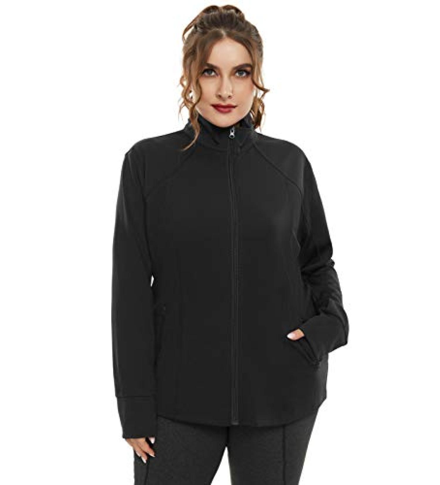 Hanna Nikole Women's Plus Size Running Jacket - Full Zip, Thumb Holes, Black 22 Plus - Buy Online on SooperMarket.com