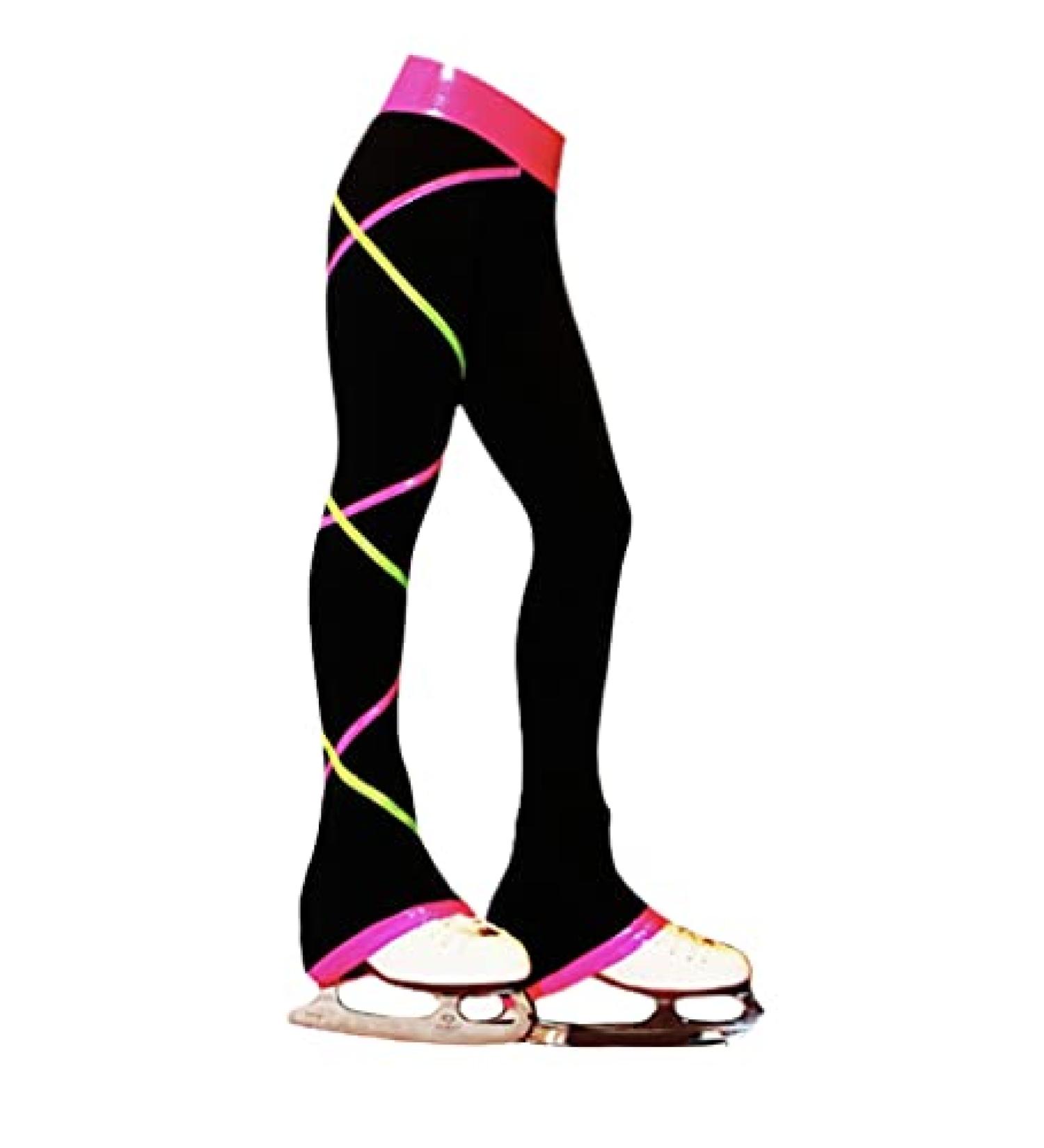 Ice Fire Figure Skating Criss Cross Pants - Pink/Lime (Modern/Fitted, 10-12 Years)