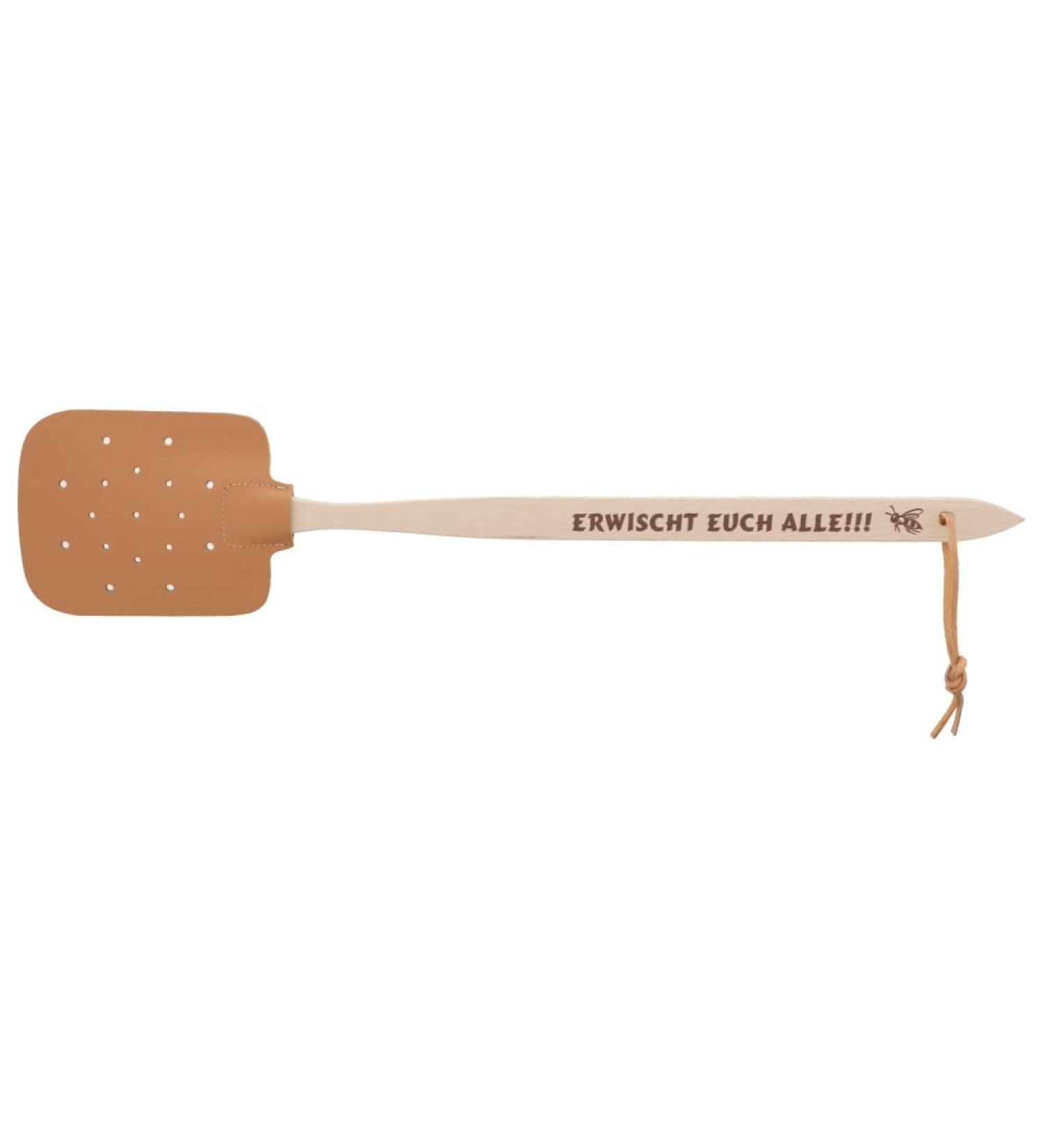 5x Hofmeister fly clapping made of beech wood & leather from Europe clap with saying: get all !!! practical mosquito rackers catch for insects mosquito catchers 47.5 cm get you all !!!5