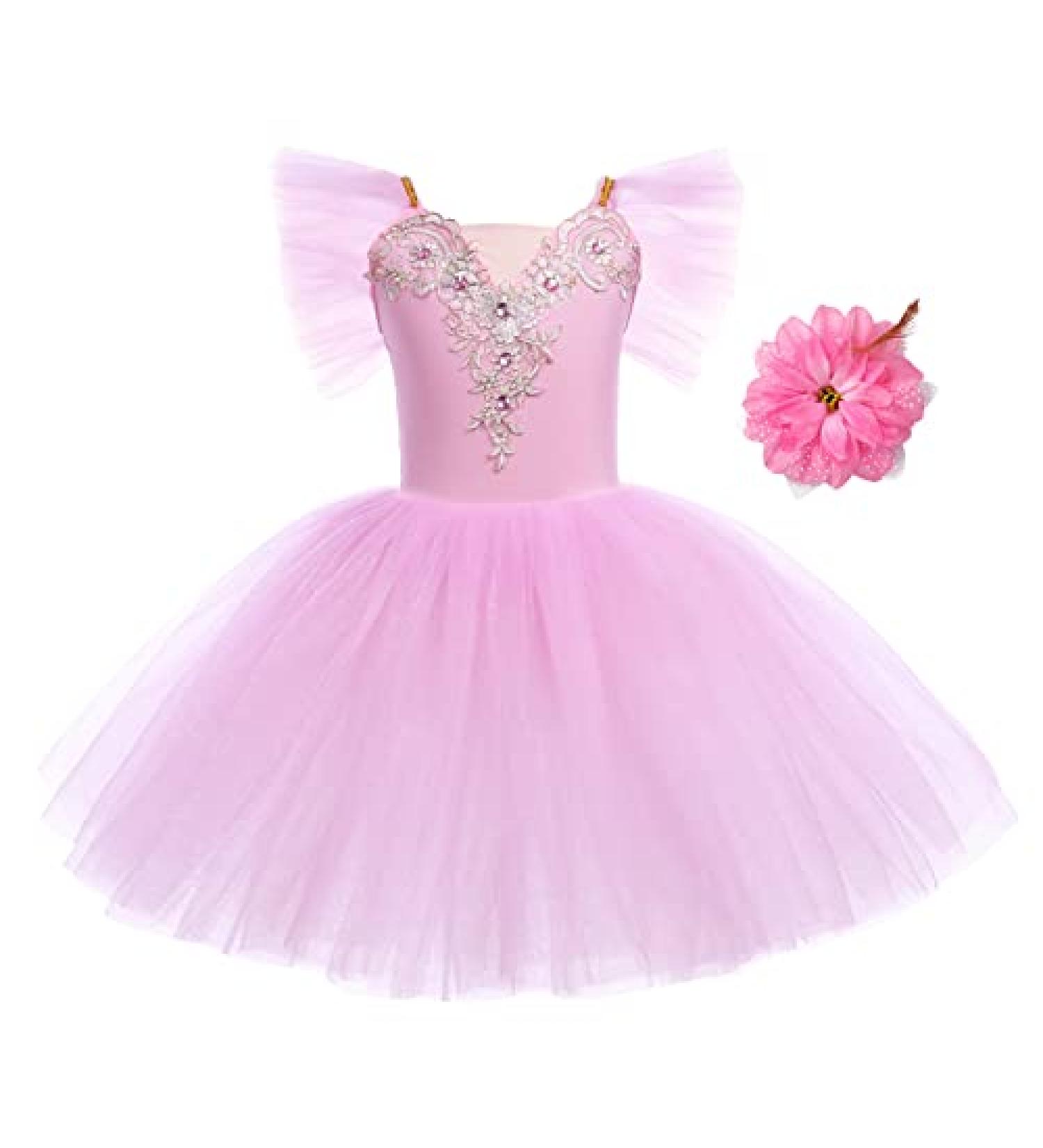 Girls Toddler Ballet Leotards with Glitter Tulle Skirt & Ruffle Sleeves | 2PCS Tutu Dress Set | Pink | 7-8 Years - Buy Online on SooperMarket.com