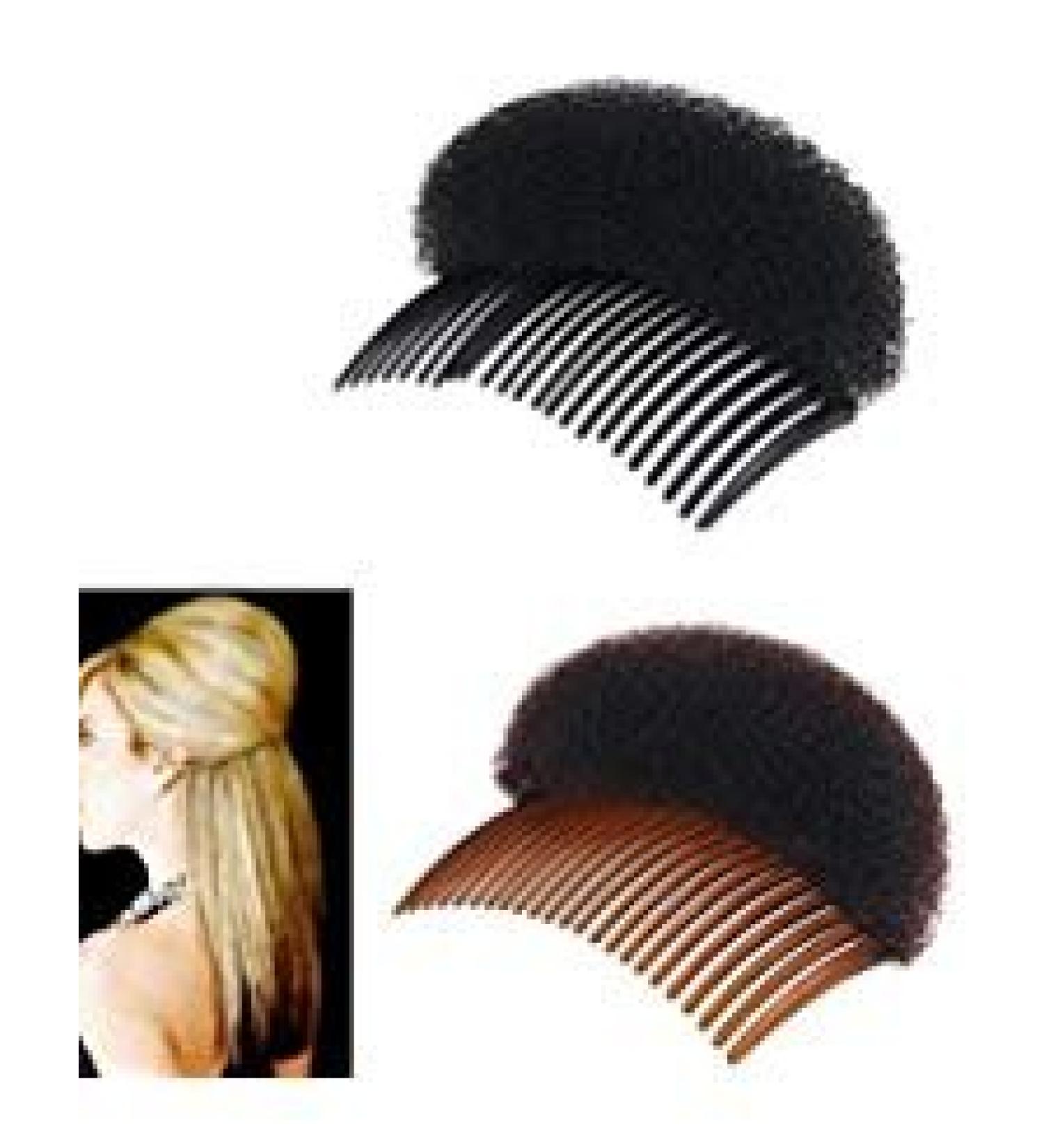 2Pices(1Black+1Brown) Women Bump It Up Volume Hair Base Styling Clip Stick Bum Maker Braid Insert Tool Do Beehive Hair Styler Party Hair Accessories with Comb