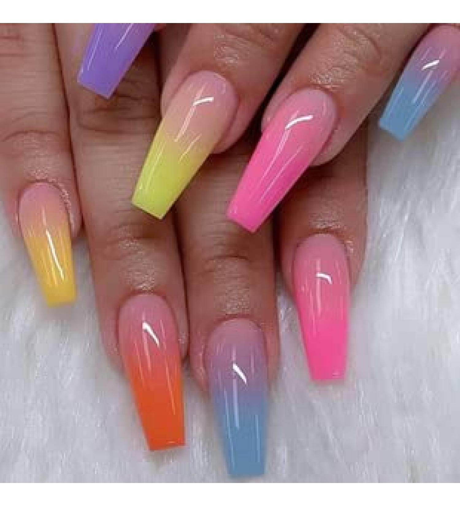 Brishow Long Ballerina False Nails - Colorful Press On Acrylic Stick On Nails for Women and Girls - Buy Online on SooperMarket.com