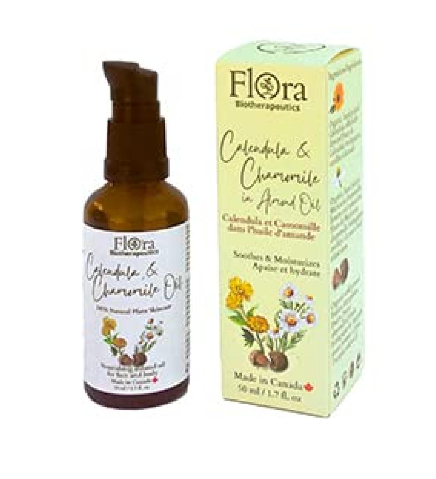FLORA Organic Calendula & Chamomile Infused Sweet Almond Oil - 100% Pure Moisturizer for Dry Skin | Made in Canada | 1.7fl oz - Buy Online on SooperMarket.com