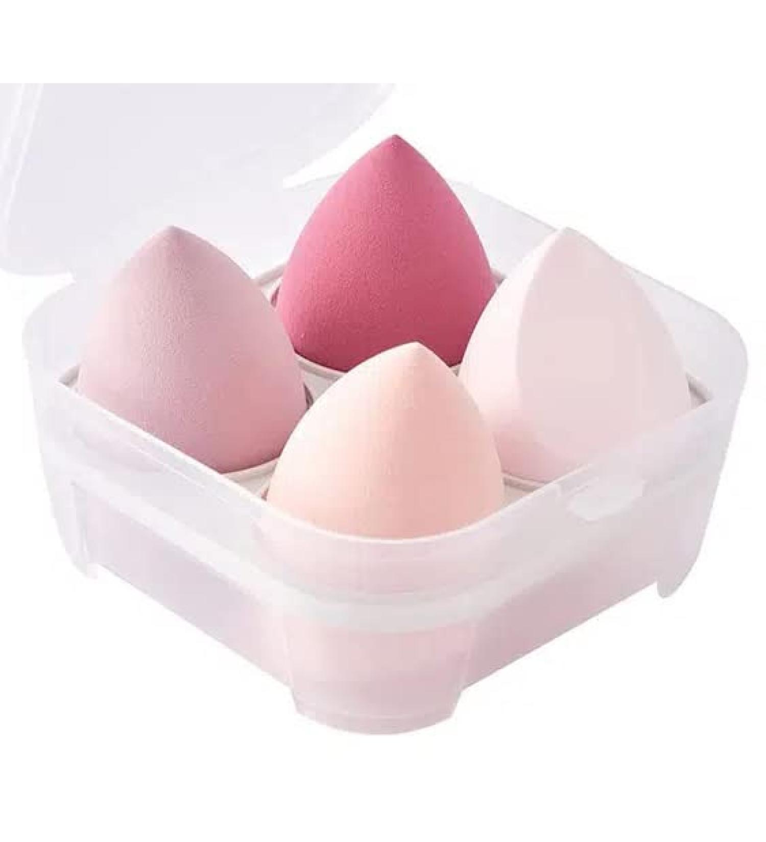 4ct Makeup Sponge Set for Liquid, Cream, and Powder Makeup - Pink Beauty Blender Sponges with Organizer - Buy Online on SooperMarket.com