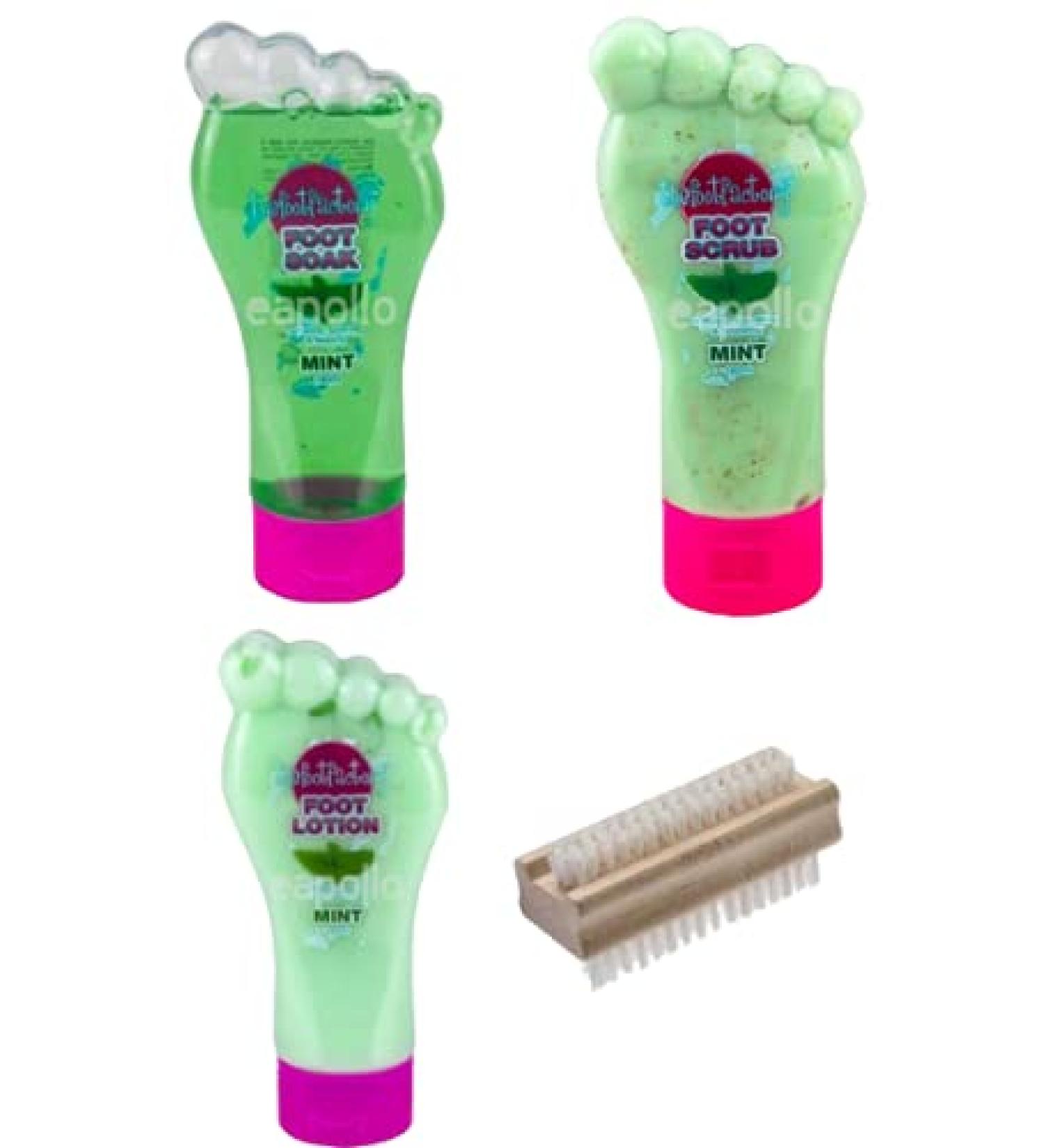 Pedicure Mint Bundle: Foot Factory Mint Soak, Scrub & Lotion with Nail Brush - Hydrating Peppermint Spa Treatment for Dry, Rough Skin - Buy Online on SooperMarket.com