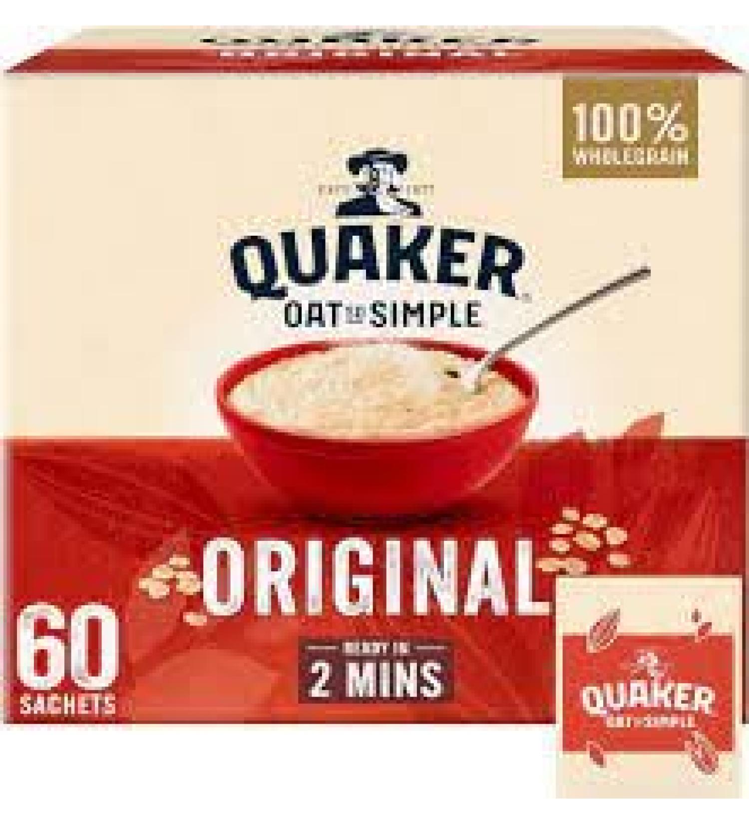 Quaker Original So Simple Oats 60 Individual 27g Sachets | Heart-Healthy Breakfast | Convenient Breakfast Pack | Nutritious Goodness | Customize with your favorite toppings - Buy Online on SooperMarket.com