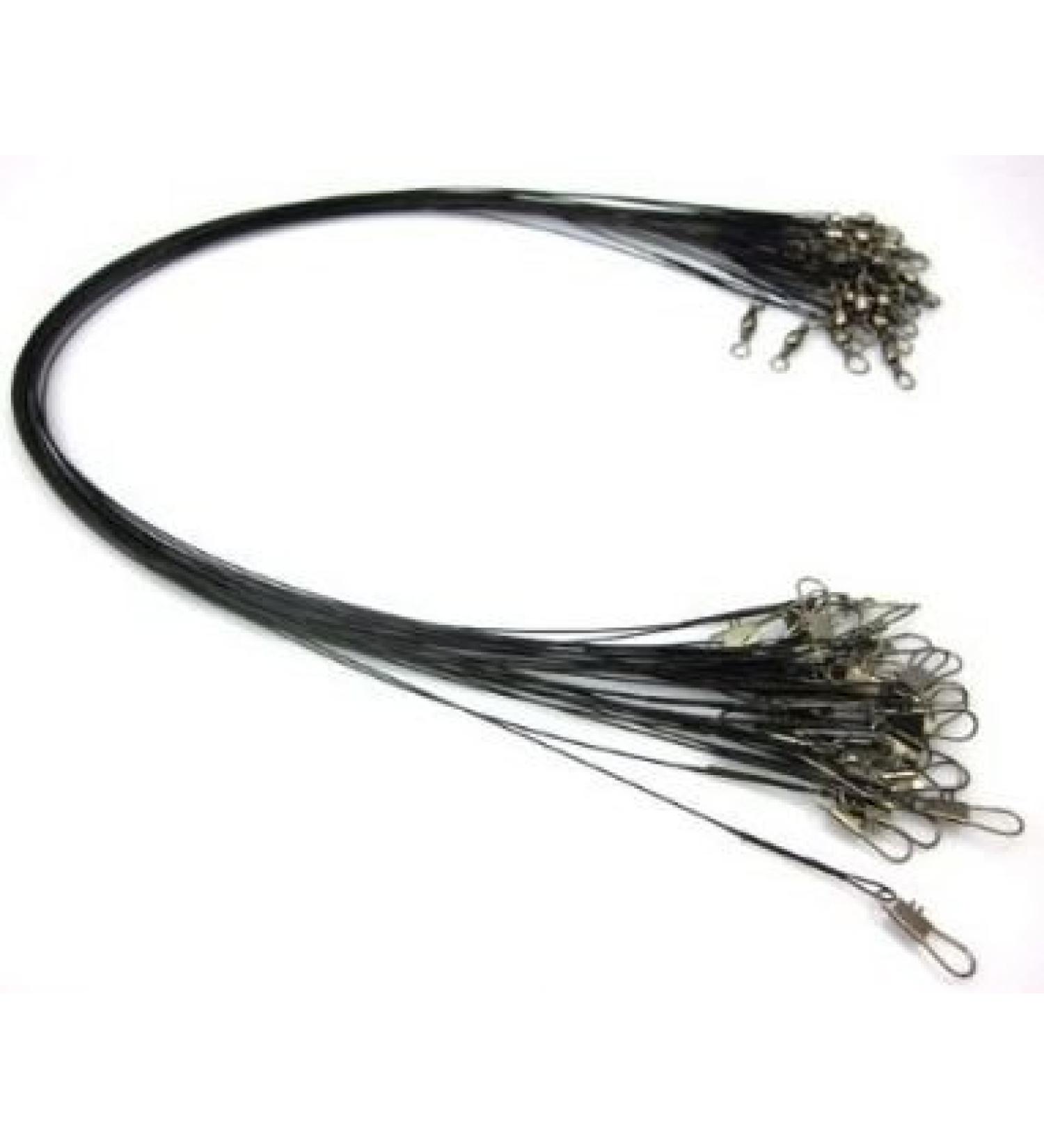 CJESLNA 24 X Stainless Steel Fishing Leaders Black with snap and Swivel 12" Long 35 LBS Test