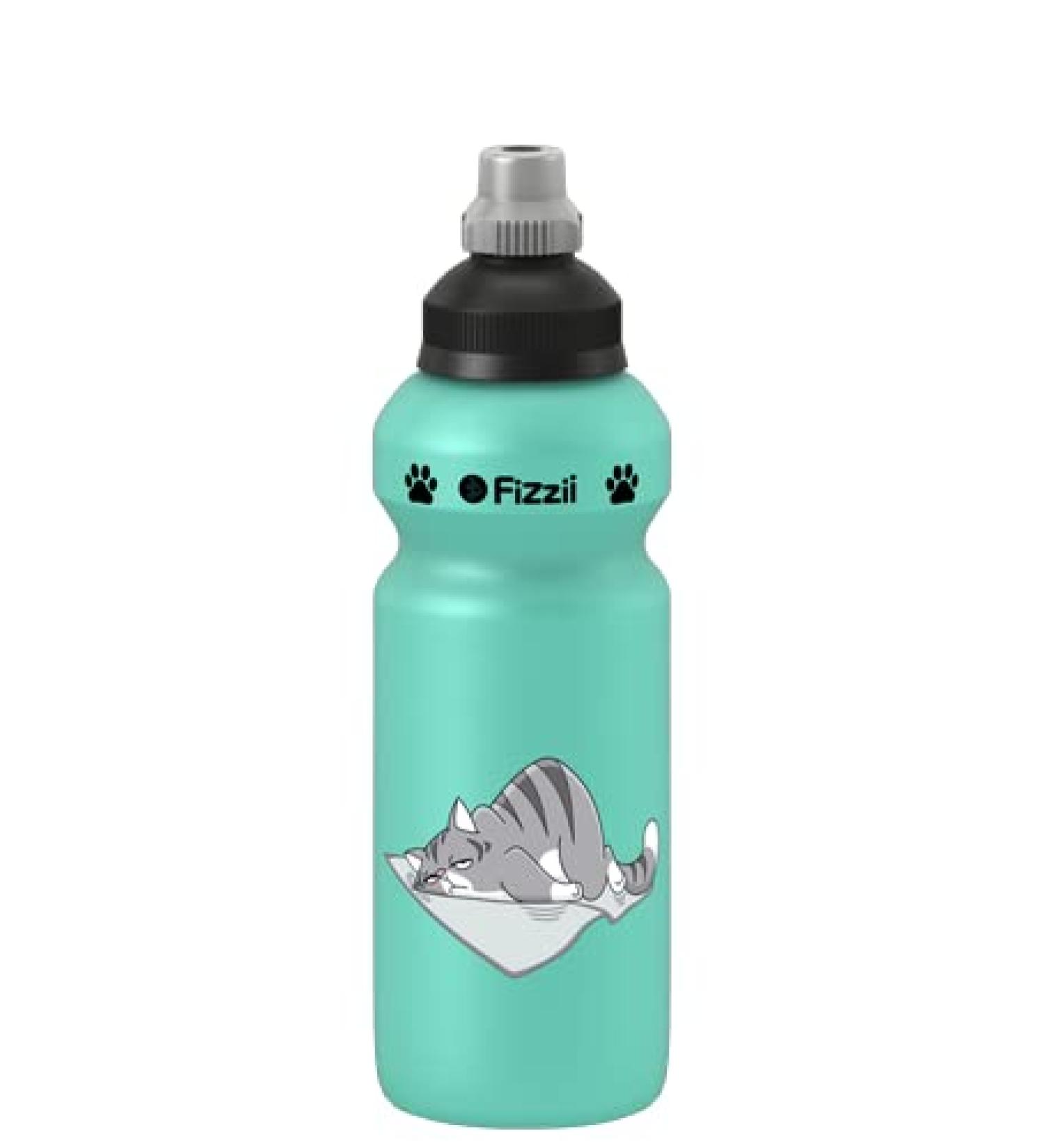 Fizzii children's and leisure drinking bottle 500 ml motif cat color mint (losing-off in carbonic acid pollutant-free dishwasher-safe)