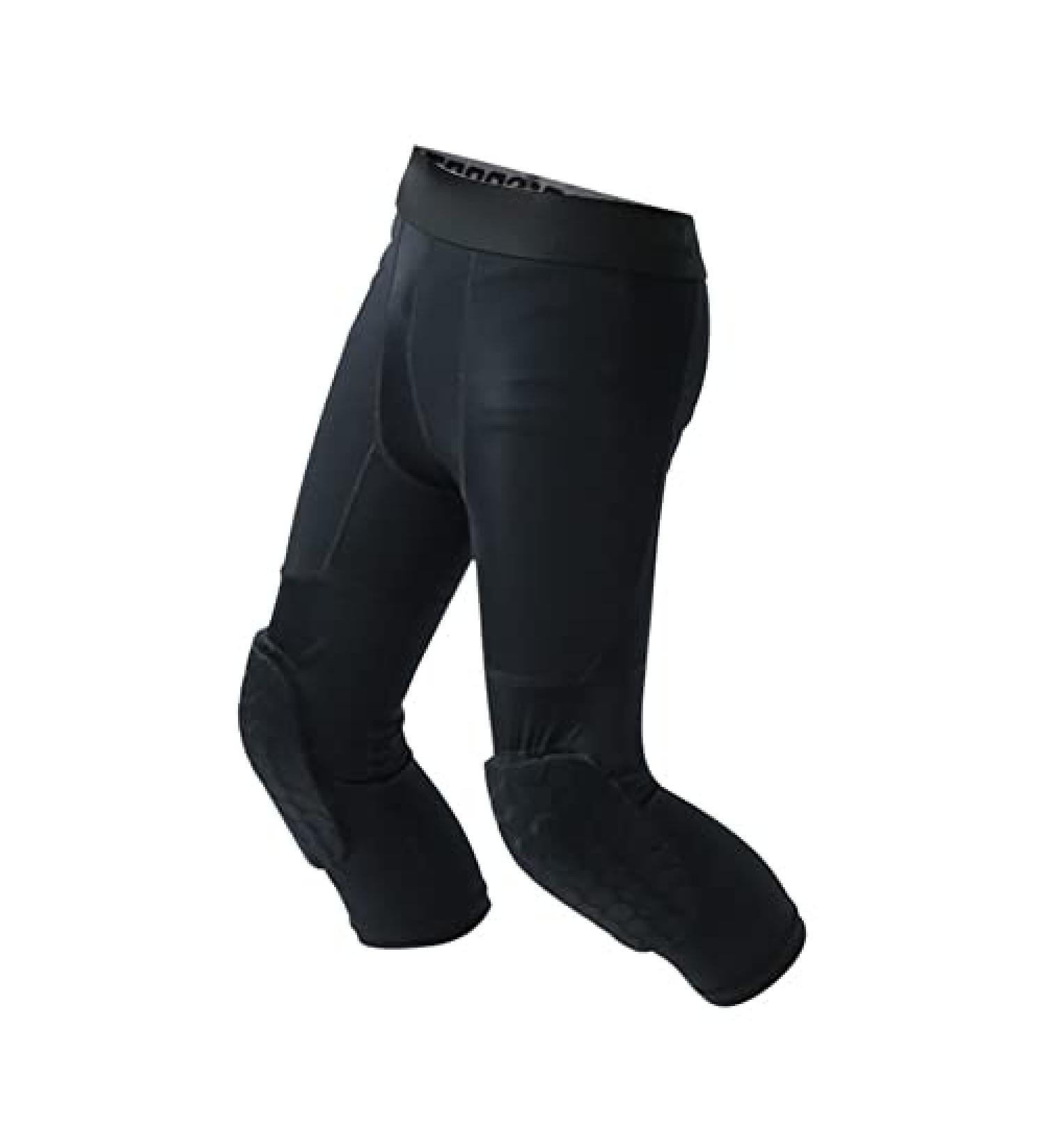 Blaward Youth Kids Compression Pants with Knee Pads, Boys 3/4 Capri Compression Pants Basketball Athletic Tights Quick Dry Large