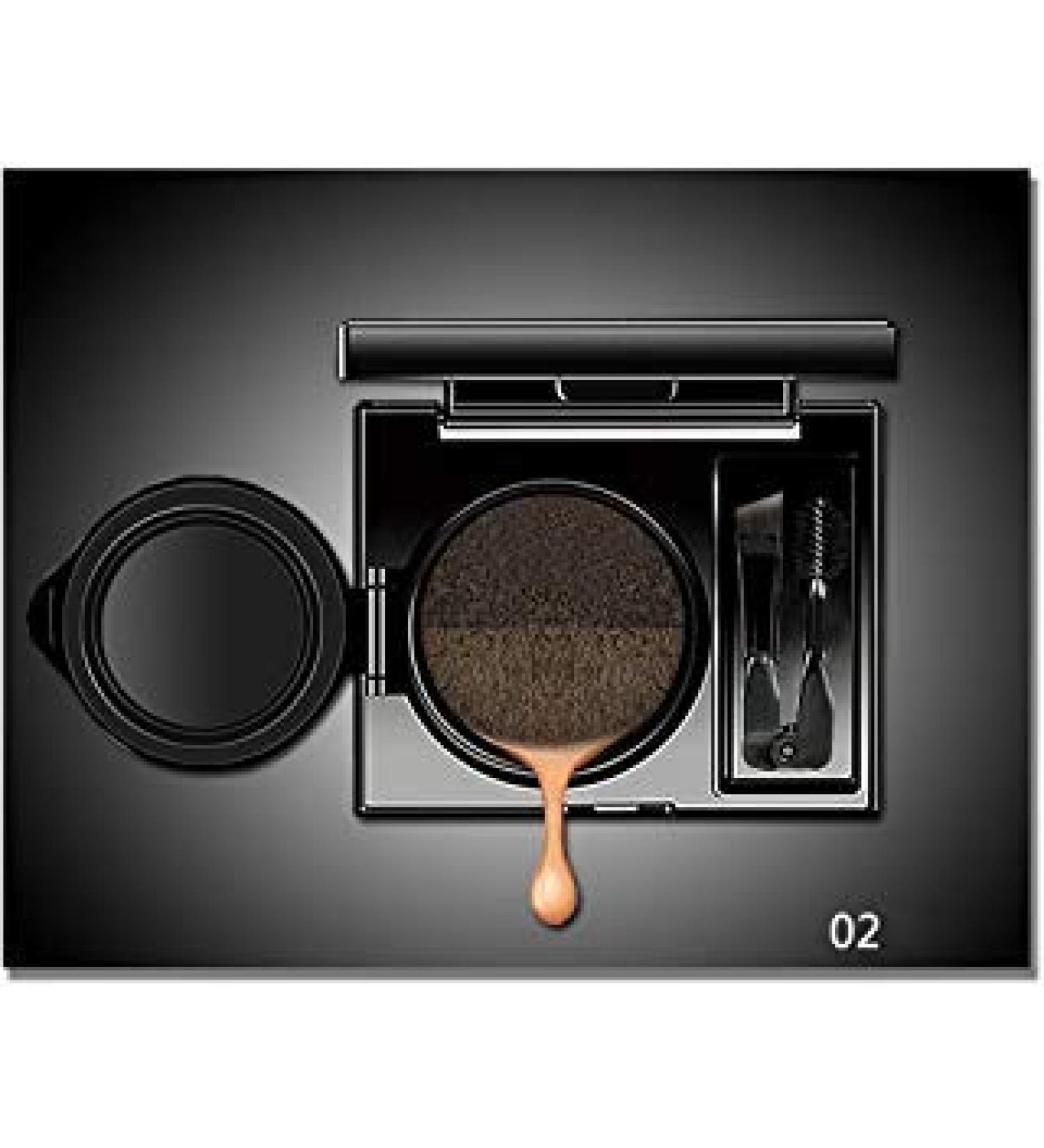2 Colors Waterproof Air Cushion Eyebrow Cream Powder Eyebrow Makeup Eyebrow powder with duo 2 end eyebrow Brushes (Dark Brow Set)