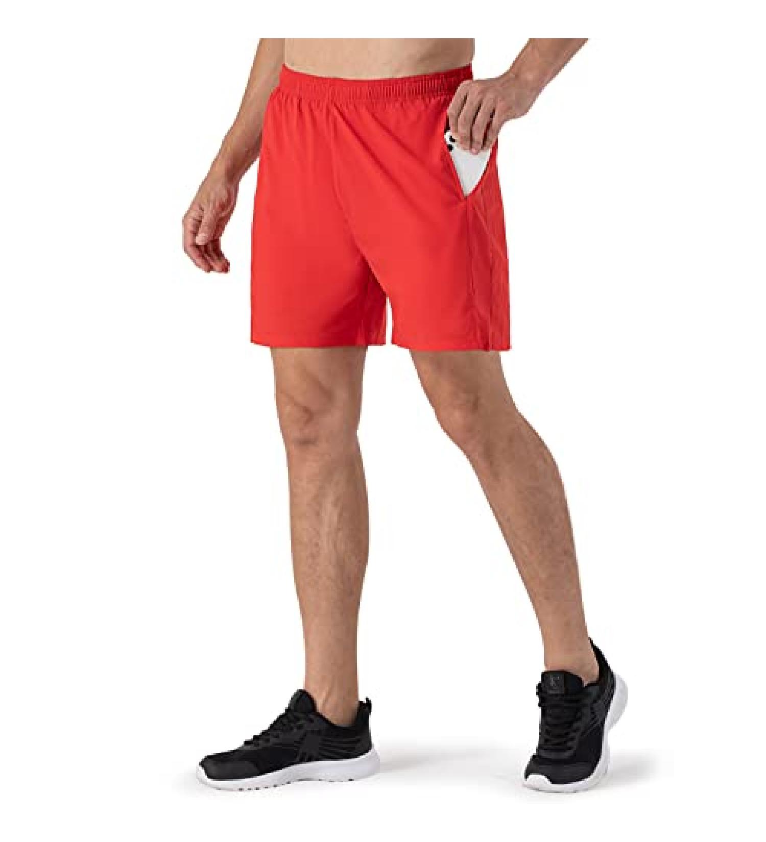 NAVISKIN Men's 5 Running Shorts - Lightweight Quick Dry Workout Shorts with Zipper Pocket - Red, Large - Buy Online on SooperMarket.com