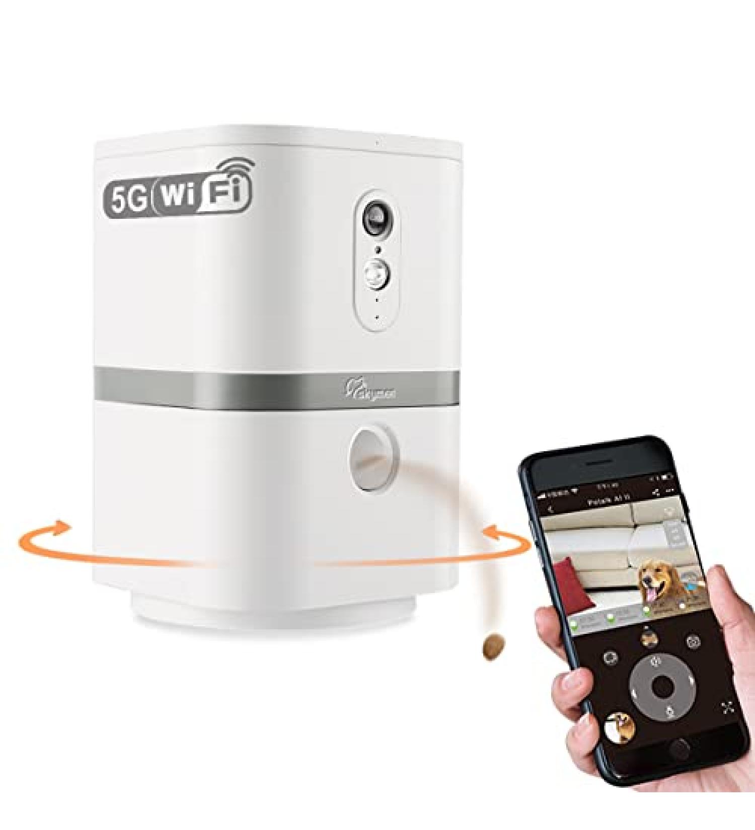 SKYMEE Petalk AI II Dog Camera Automatic Treat Dispenser 5G WiFi Full HD Pet Camera with 180 Pan Full-Room View Night Vision Two Way Audio for Dogs and Cats Compatible with Alexa (Support 5G WiFi) - Buy Online on SooperMarket.com