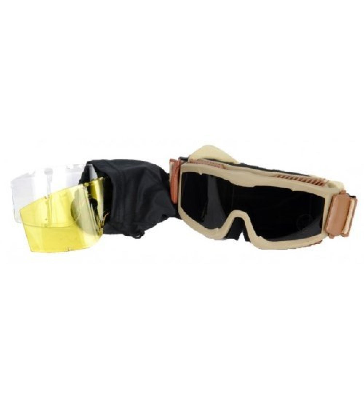 Lancer Tactical CA-223T Vented Safety Airsoft Goggles w/ Interchangeable Multi Lens Kit (Desert Tan), Includes Smoked, Clear, & Yellow Lens