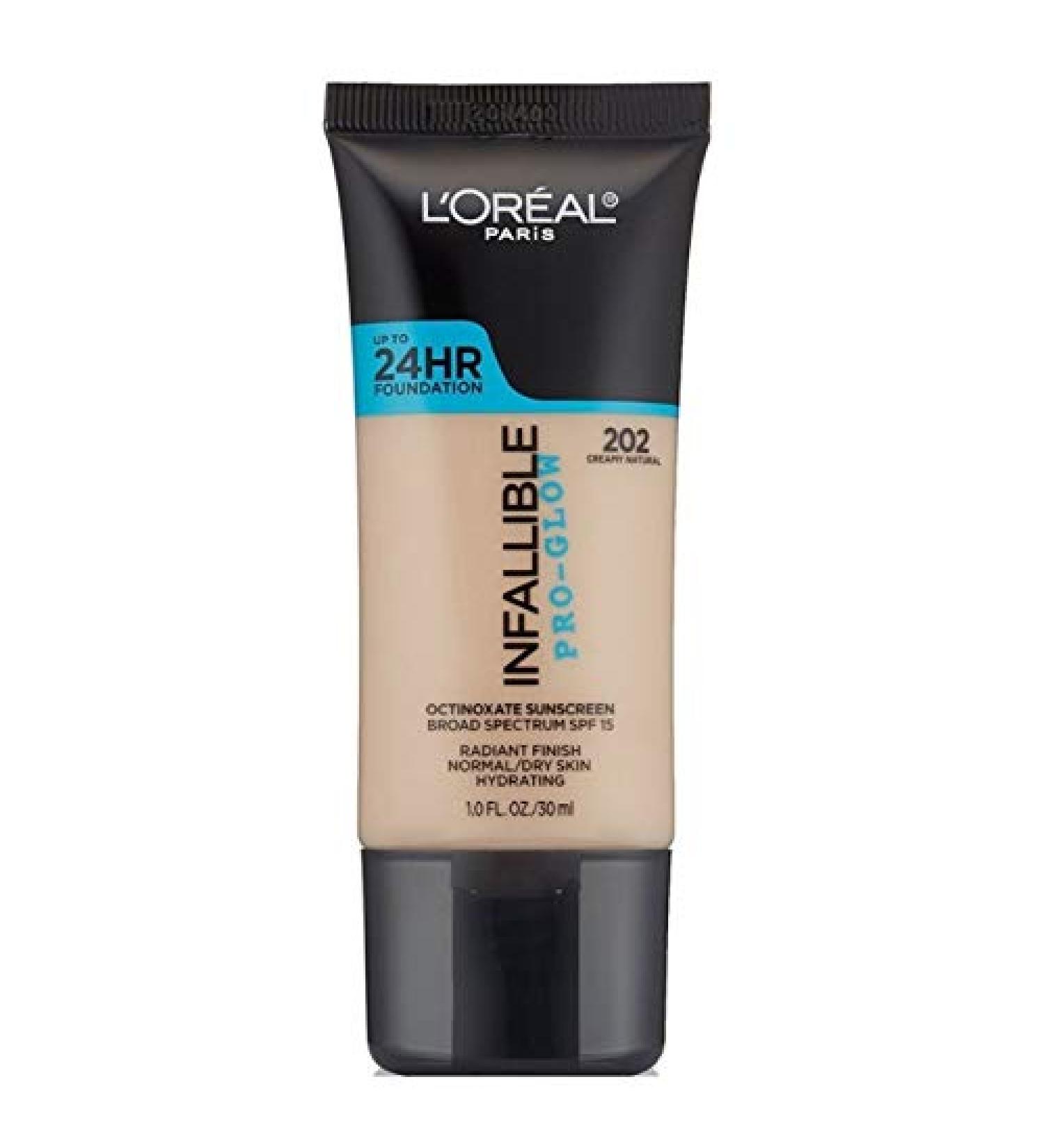 L'Oreal Paris Makeup Infallible Up to 24HR Pro-Glow Foundation, 202 Creamy Natural, 1 fl oz. Creamy Natural 1 Fl Oz (Pack of 1)