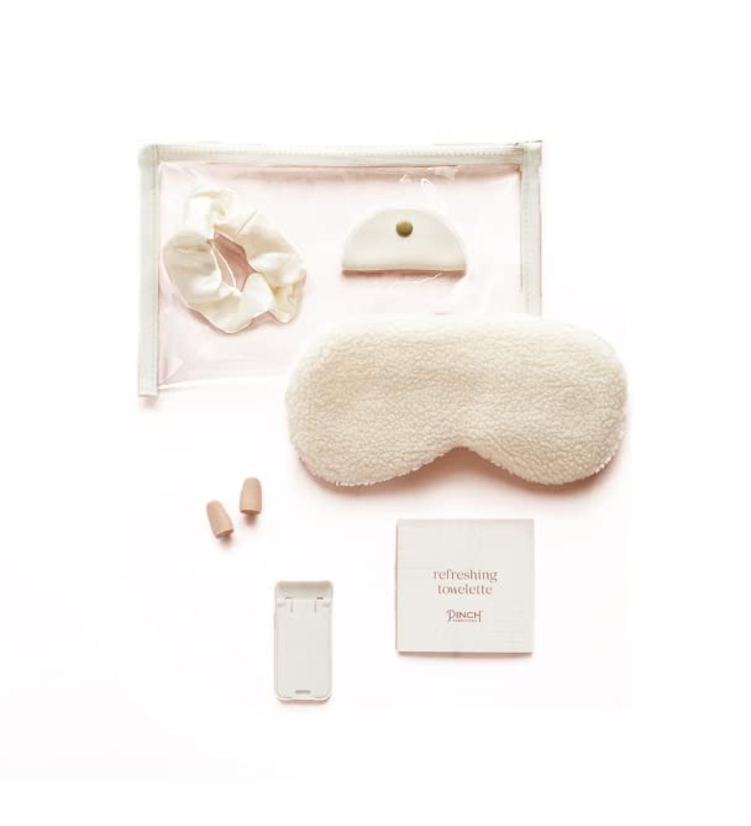 Pinch Provisions Travel Set  Travel Accessories for Long Journeys  Gift for Women  Contains Sleep Mask  Ear Plugs  Phone Stand  Cord Organizer  Silky Hair Scrunchie & More - Buy Online on SooperMarket.com