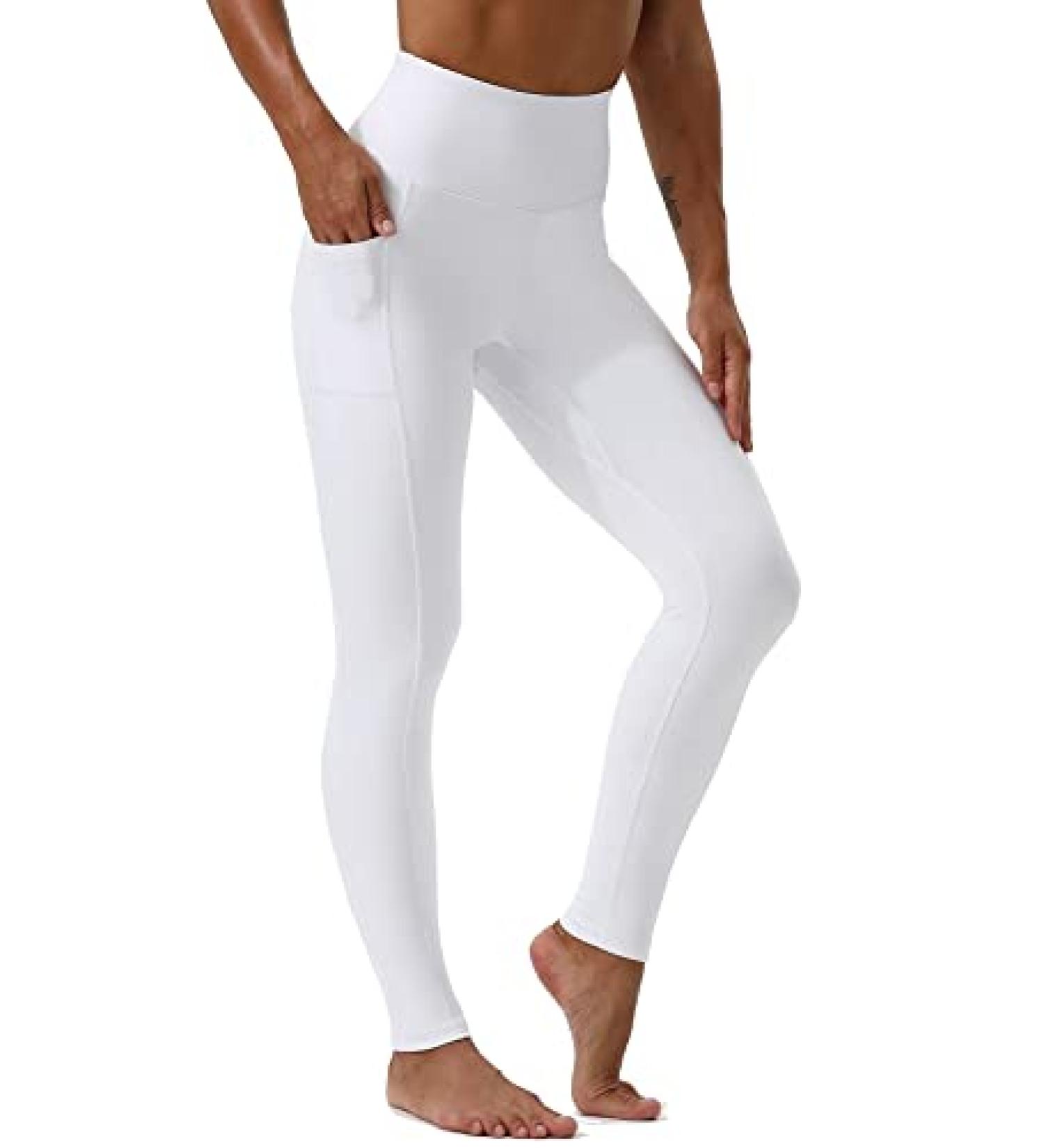 HOTSTUDIO White X-Large Yoga Pants with Pockets | High Waisted Workout Leggings for Women | Tummy Control Athletic Gym Leggings - Buy Online on SooperMarket.com
