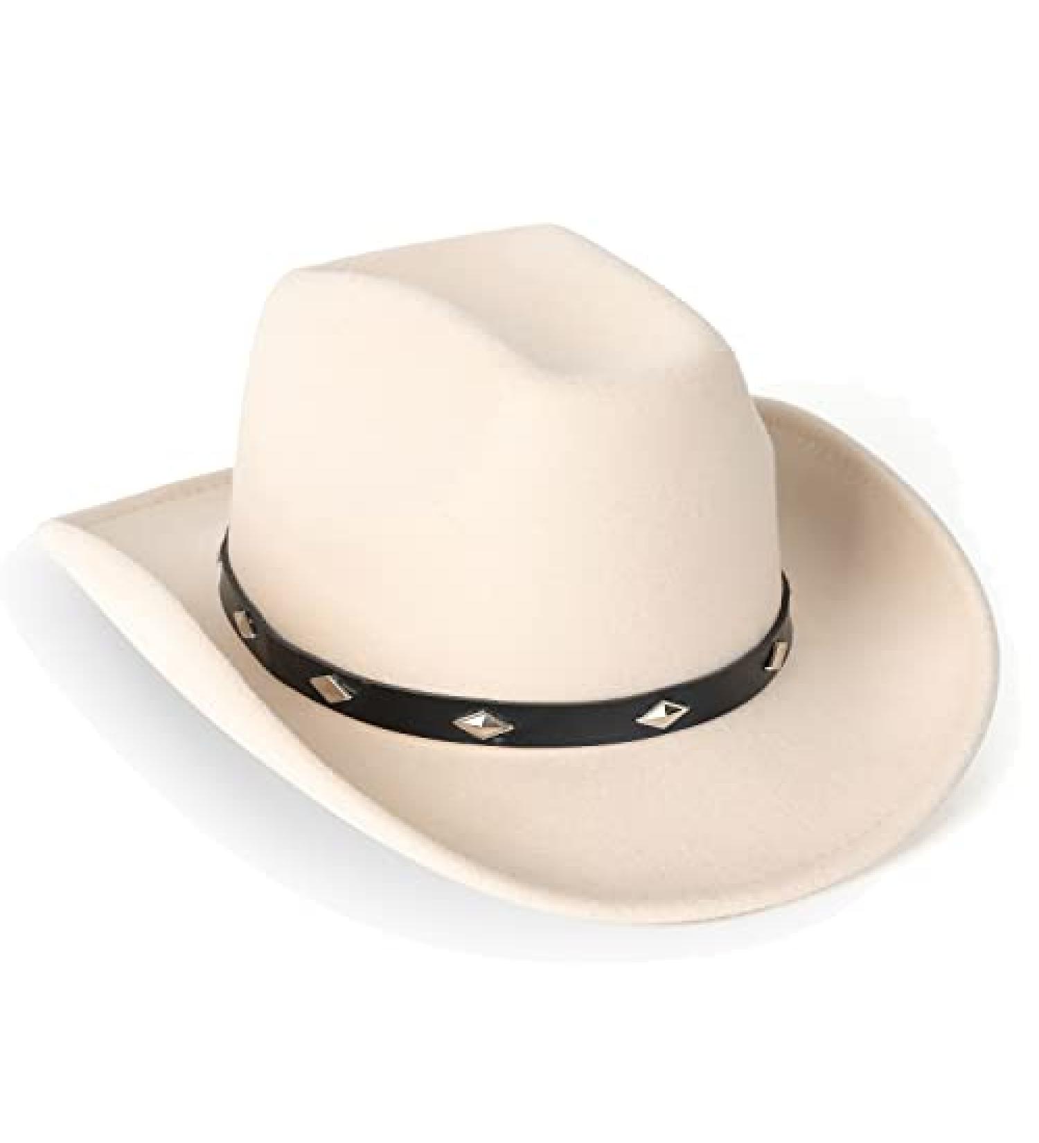 Lisianthus Wide Brim Cowboy Hat - Diamond Shaped Beige Medium - Unisex Western Outdoor Felt Hat - Buy Online on SooperMarket.com
