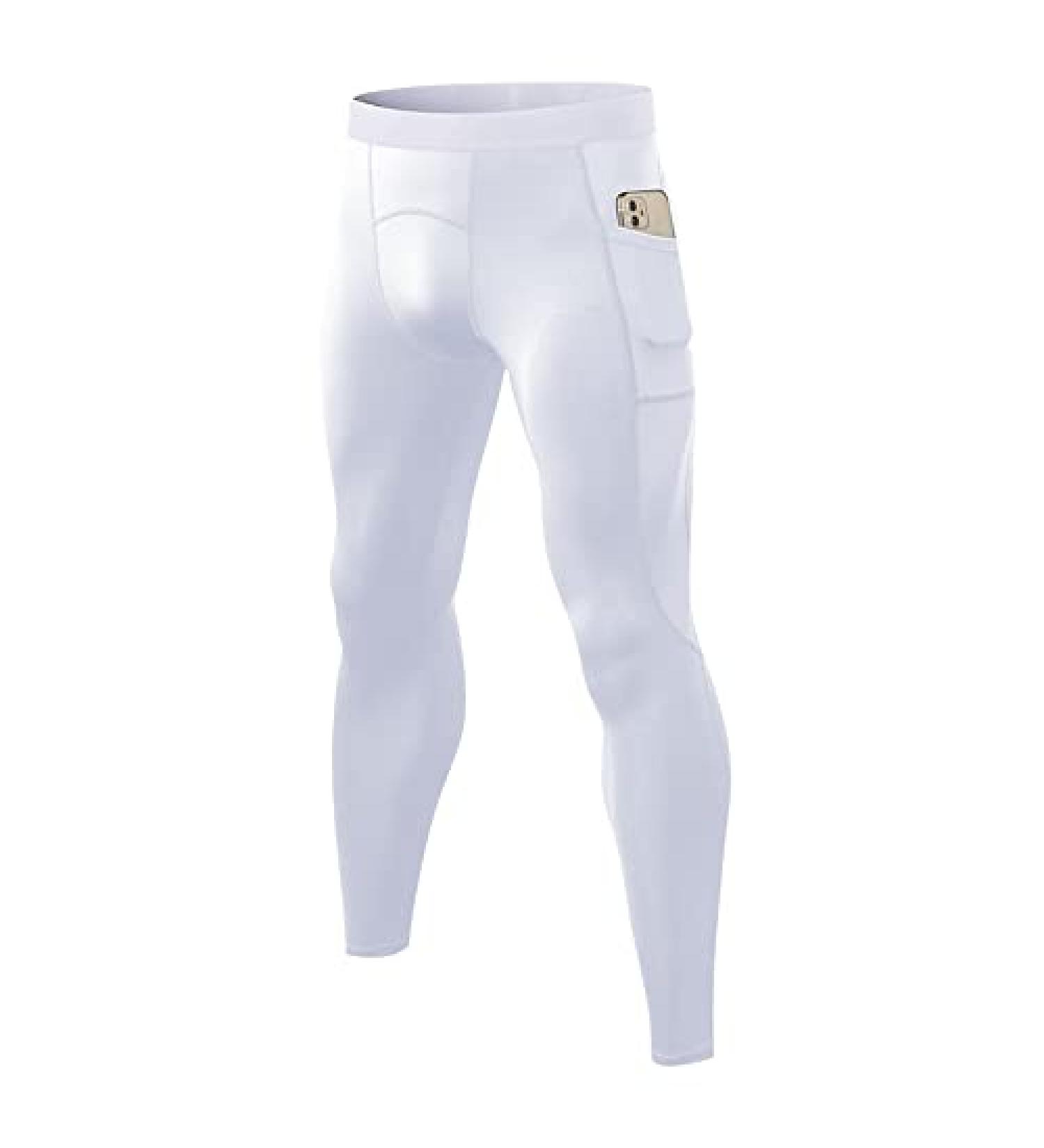 CARGFM Men's Compression Pants - White Active Running Tights with Pocket | Medium - Buy Online on SooperMarket.com