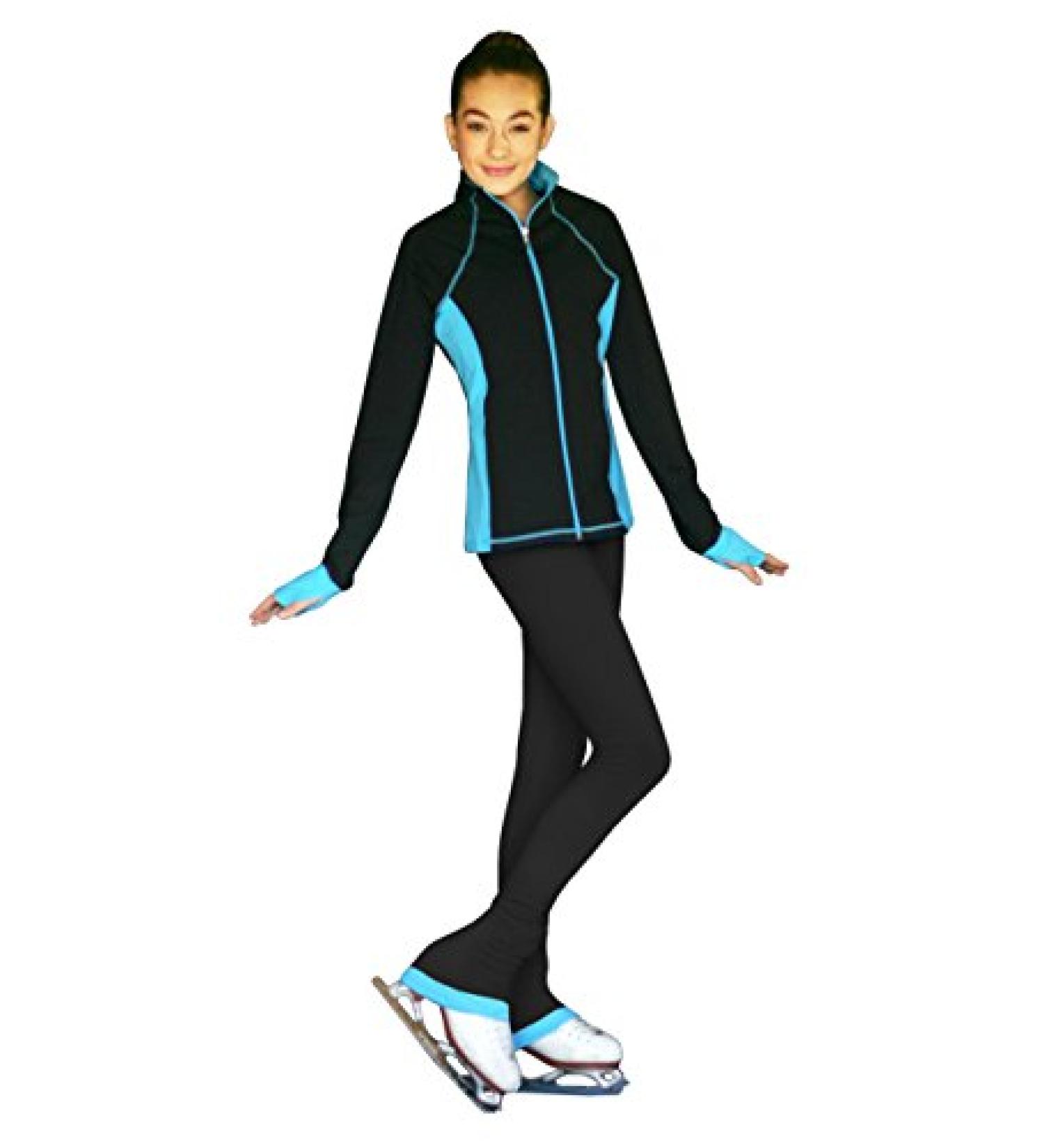 ChloeNoel PS792 3" Waist Band Black/Color Cuffs Elite Figure Skating Pants & Front Pocket 10-12 Turquoise