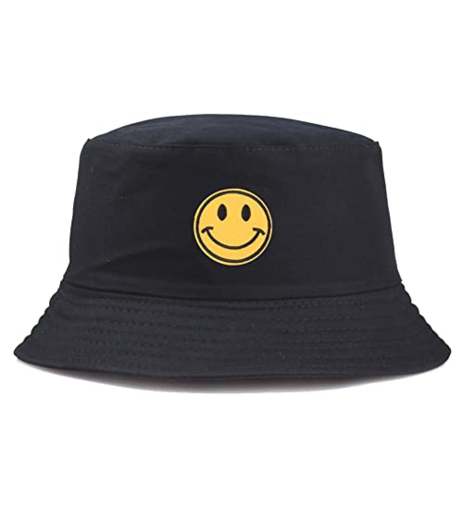Anroll Unisex Smiling Face Embroidered Bucket Hat | Black Sun Hat for Men and Women - Buy Online on SooperMarket.com