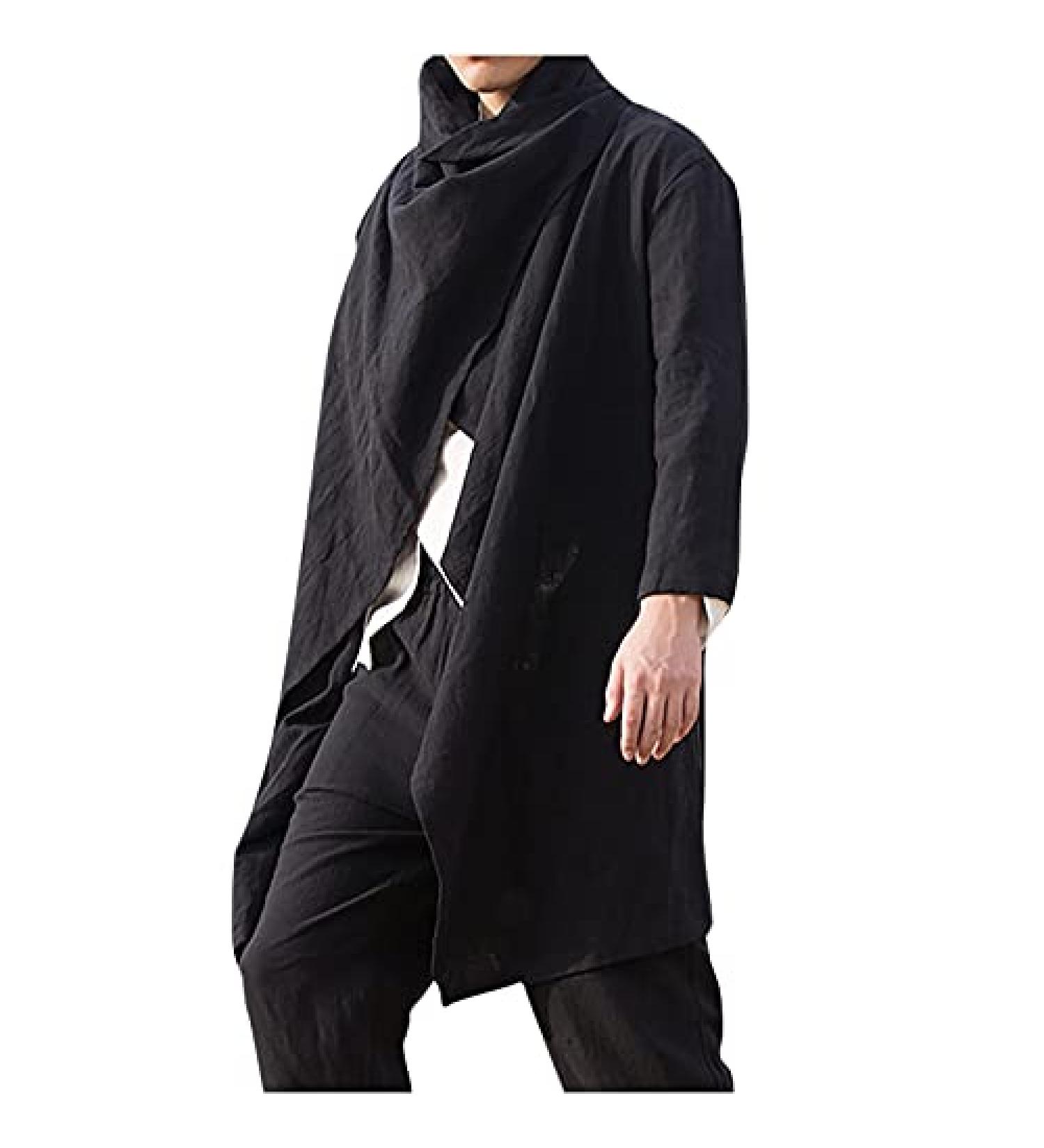 Kinrui Men's Lightweight Ruffle Shawl Collar Cardigan Cloak Overcoat - Black Large - Buy Online on SooperMarket.com