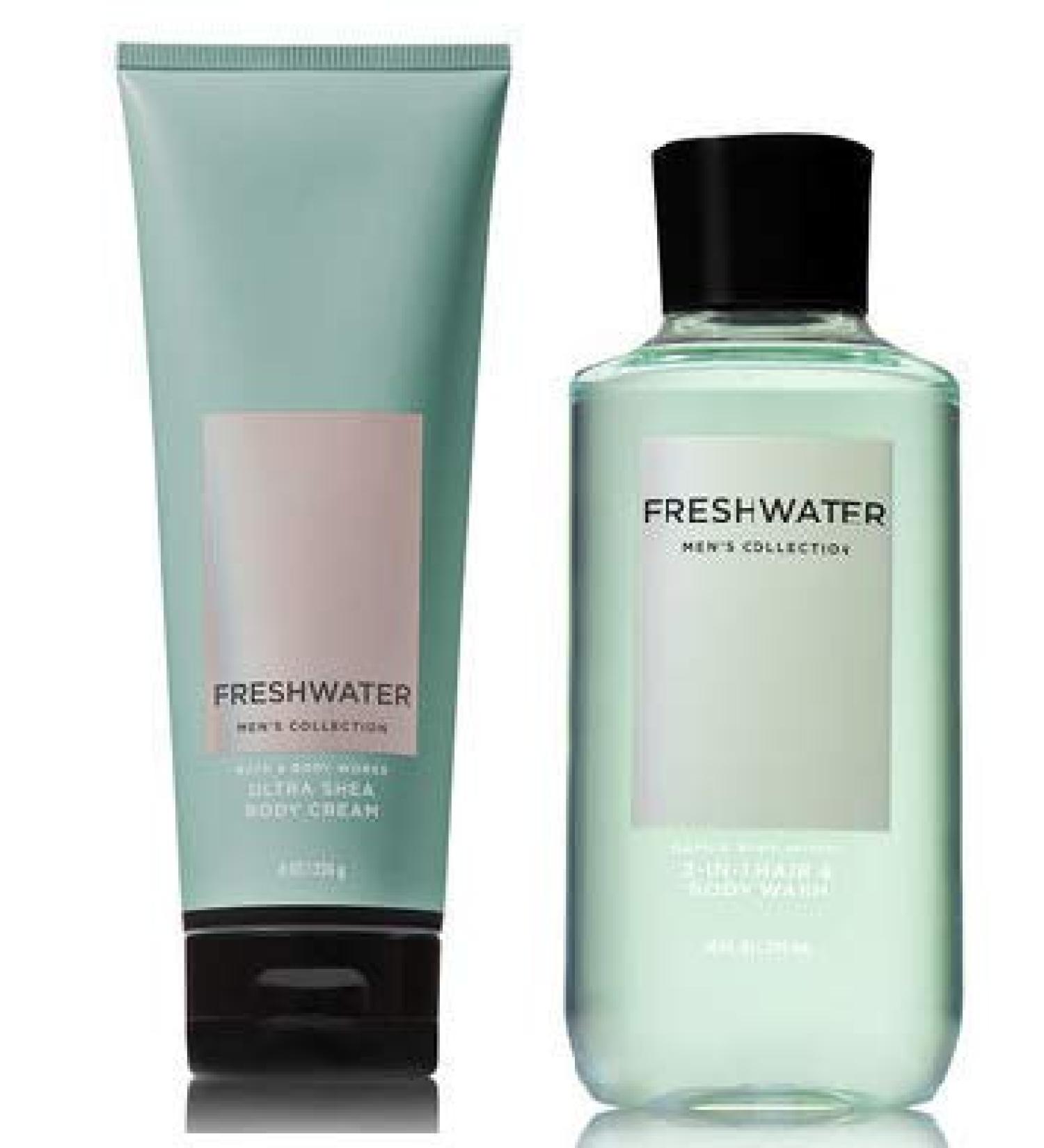 Bath and Body Works Men's Collection Freshwater 2 in 1 Hair and Body Wash 10 Oz and Body Cream 8 Oz.