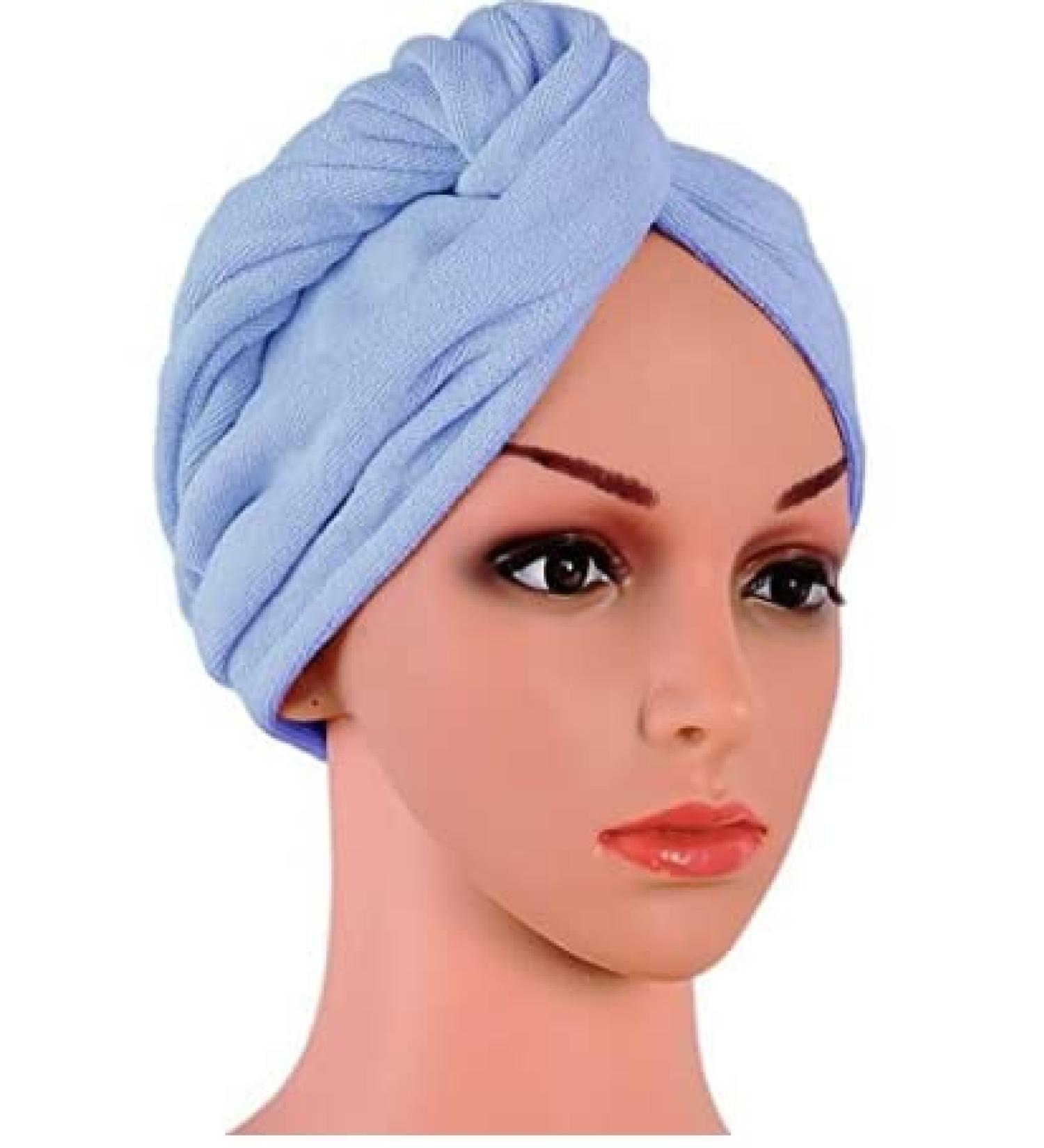 Dry Microfiber Hair Towel Wraps  Fast Drying Turbans for Women with Long  Curly and Thick Hair  Soft Ultra Absorbent and Anti Frizz Hair Products for Salon and Home Shower  Blue  Single