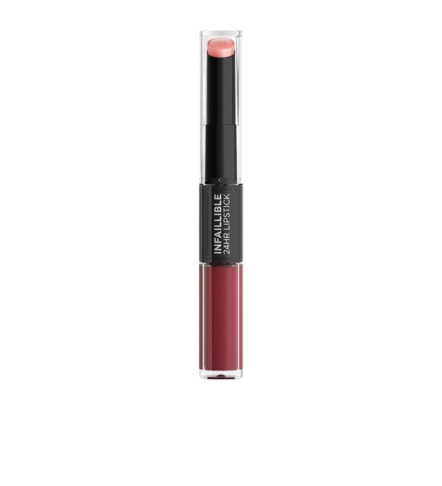 L'Or al Paris Infaillible 2-Step 502 Red to Stay lipstick for 24 hours full lips with moisturizing lip care balm 6.0 milliliters 502 Red to Stay 5.7 g (1 Pack)