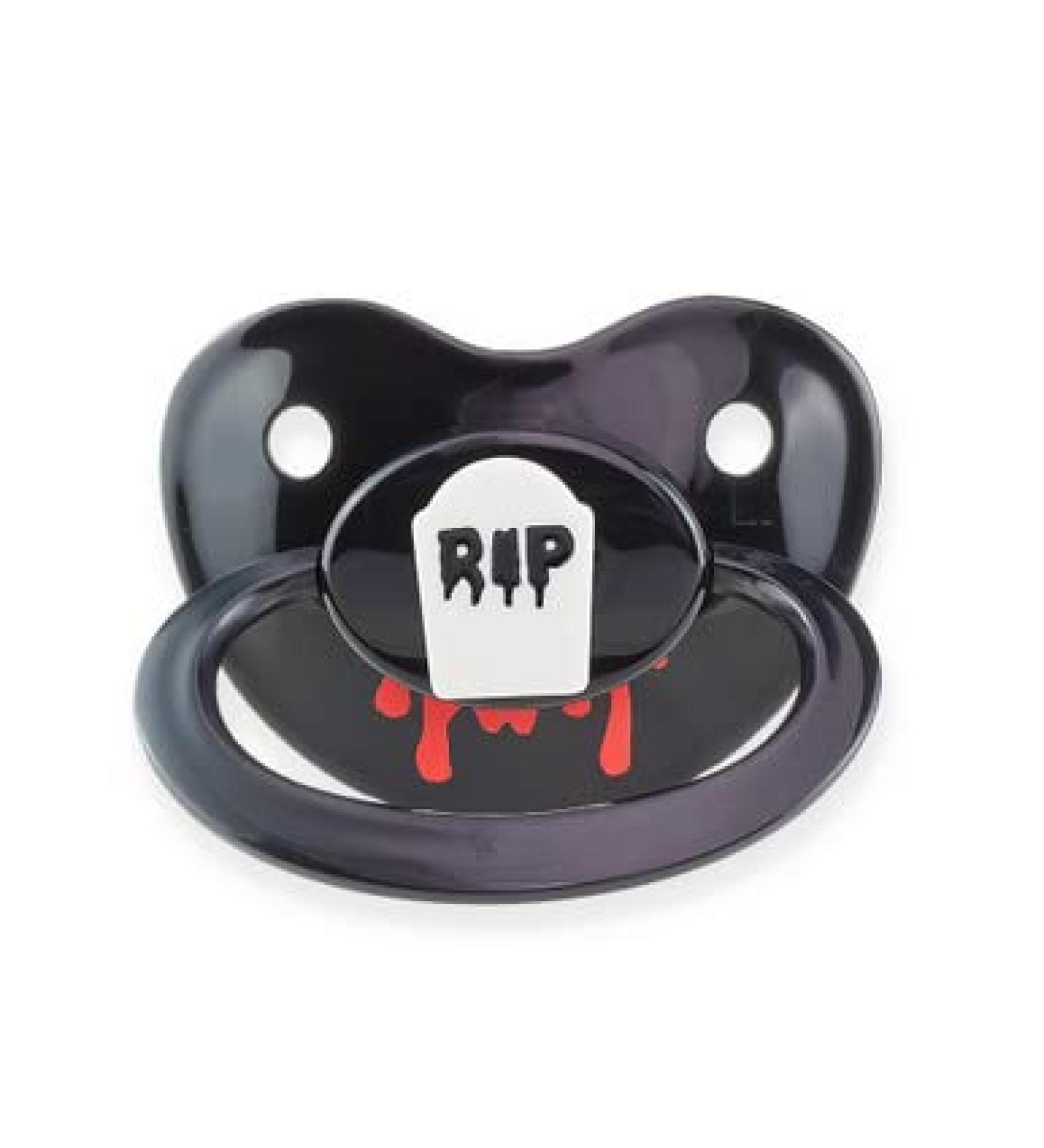 Pacifier Addict - Fixx - Functional JUMBO Adult XXL Silicone Pacifier - Halloween Size 10 (Black) Bloody Tombstone