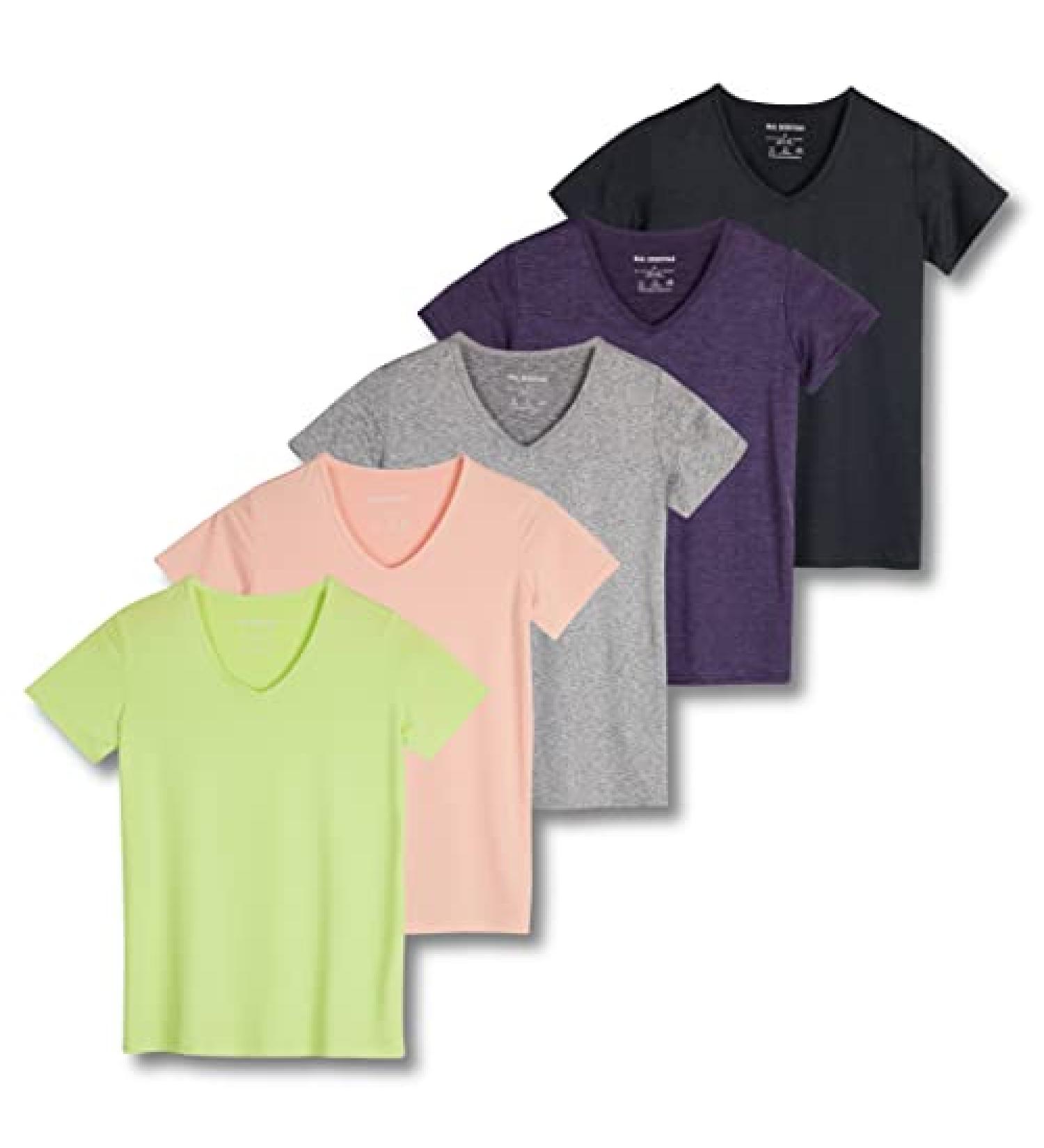 5 Pack Women's Short Sleeve V-Neck Activewear T-Shirt Set - Dry-Fit Moisture Wicking Yoga Tops for Plus and Regular Size Small - Buy Online on SooperMarket.com