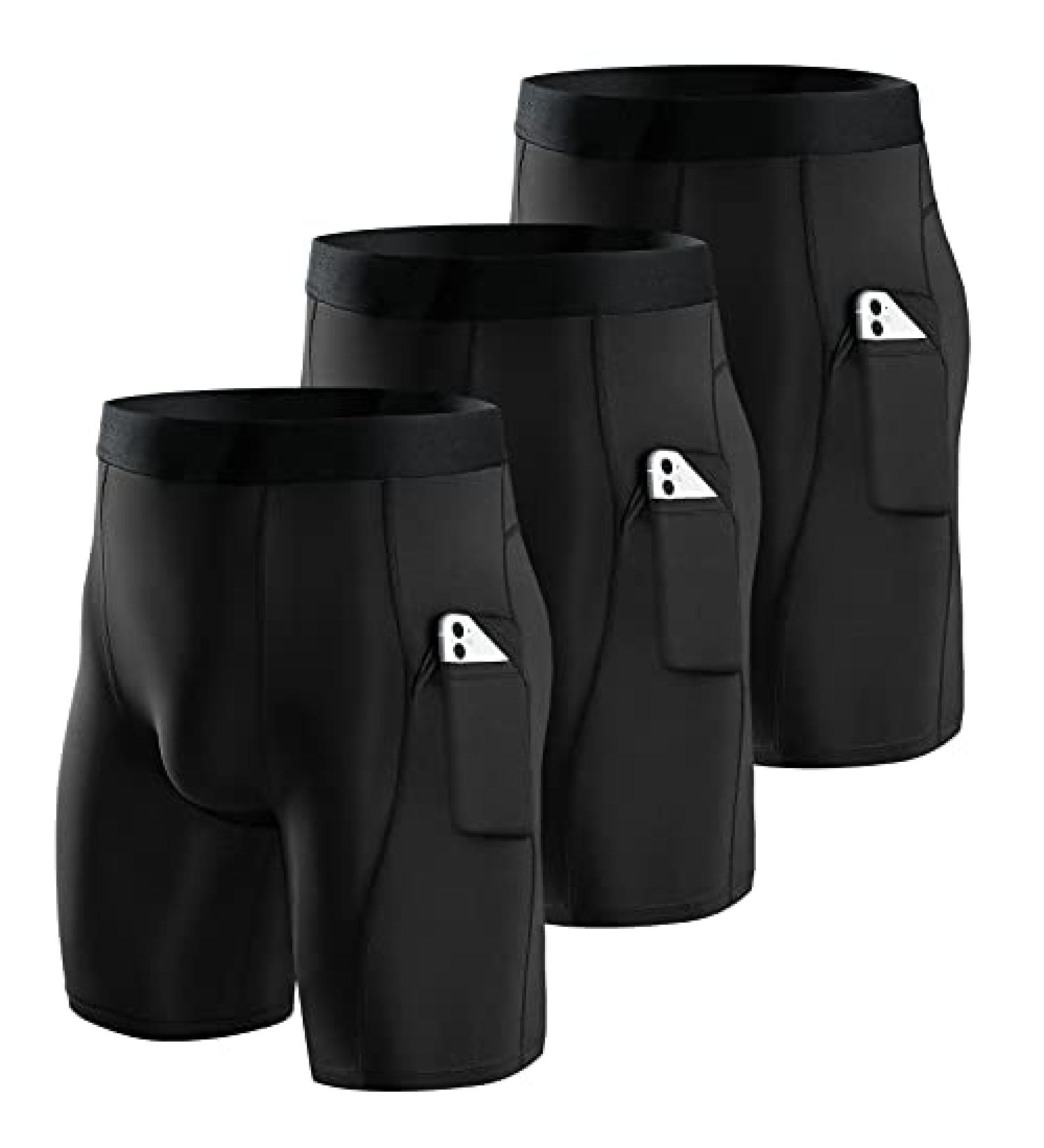 Niksa Men's Compression Shorts 3 Pack with Pockets - Large Black - Running, Workout, Fitness - Buy Online on SooperMarket.com