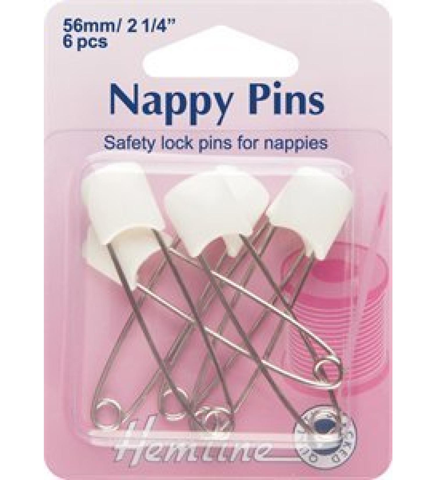 Hemline Safety Lock Nappy Pins 56mm 6pcs - White