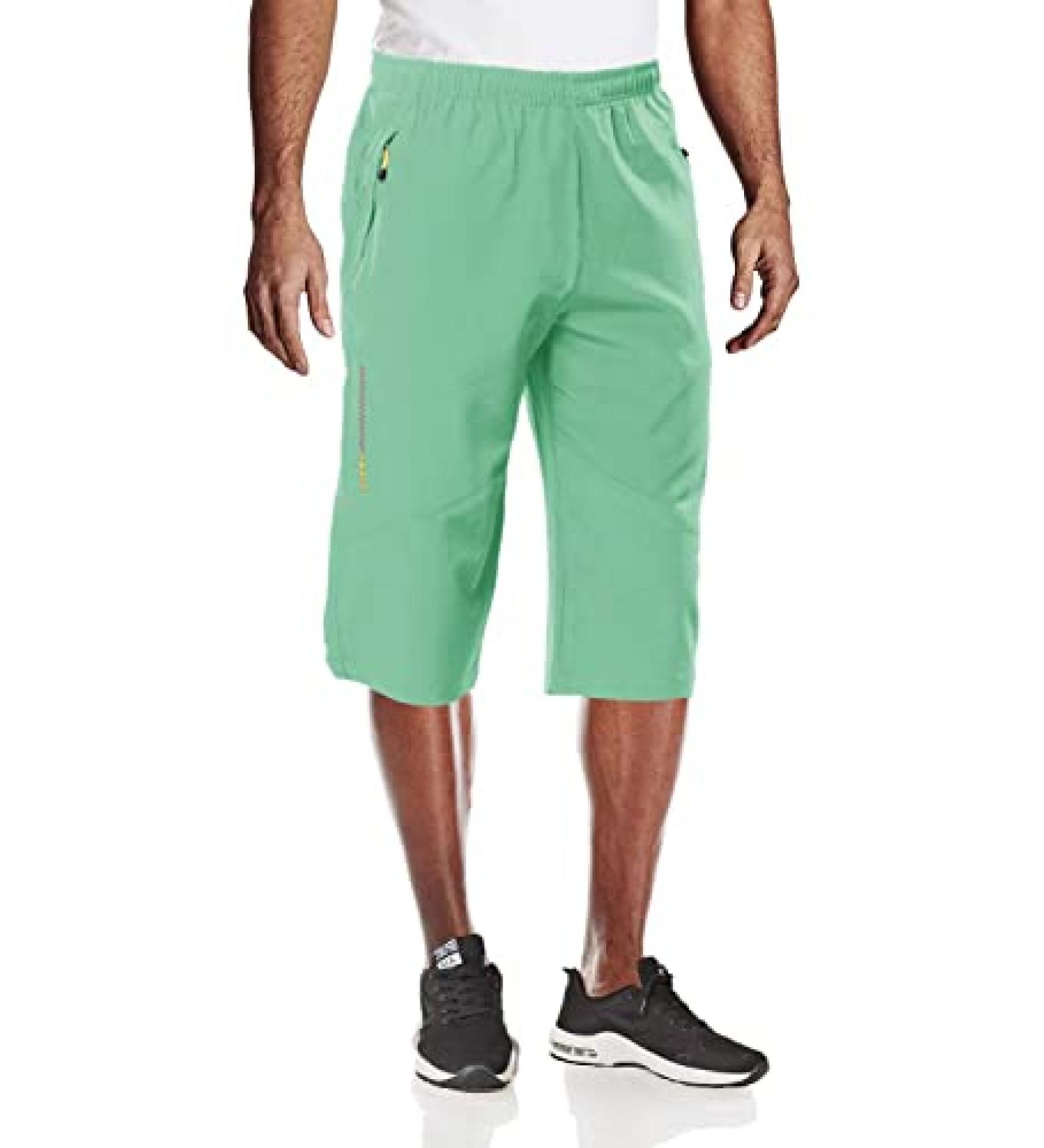 MAGCOMSEN Men's Quick Dry 3/4 Capri Pants Zipper Pockets Hiking Running Long Shorts Mint Green 36