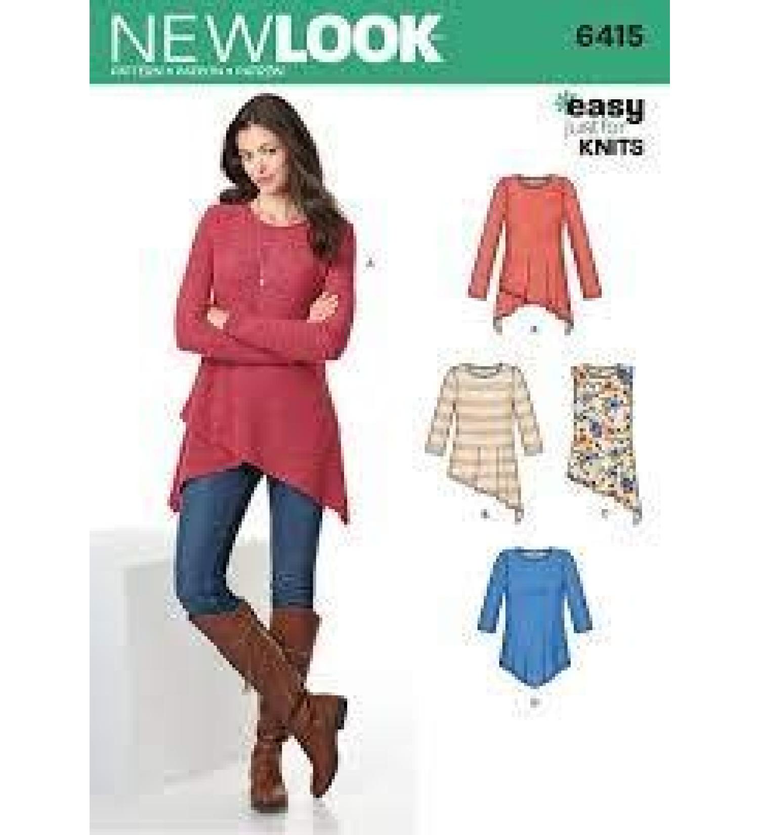 New Look Patterns Misses' Knit Tunics Size: A (XS-S-M-L-XL), 6415