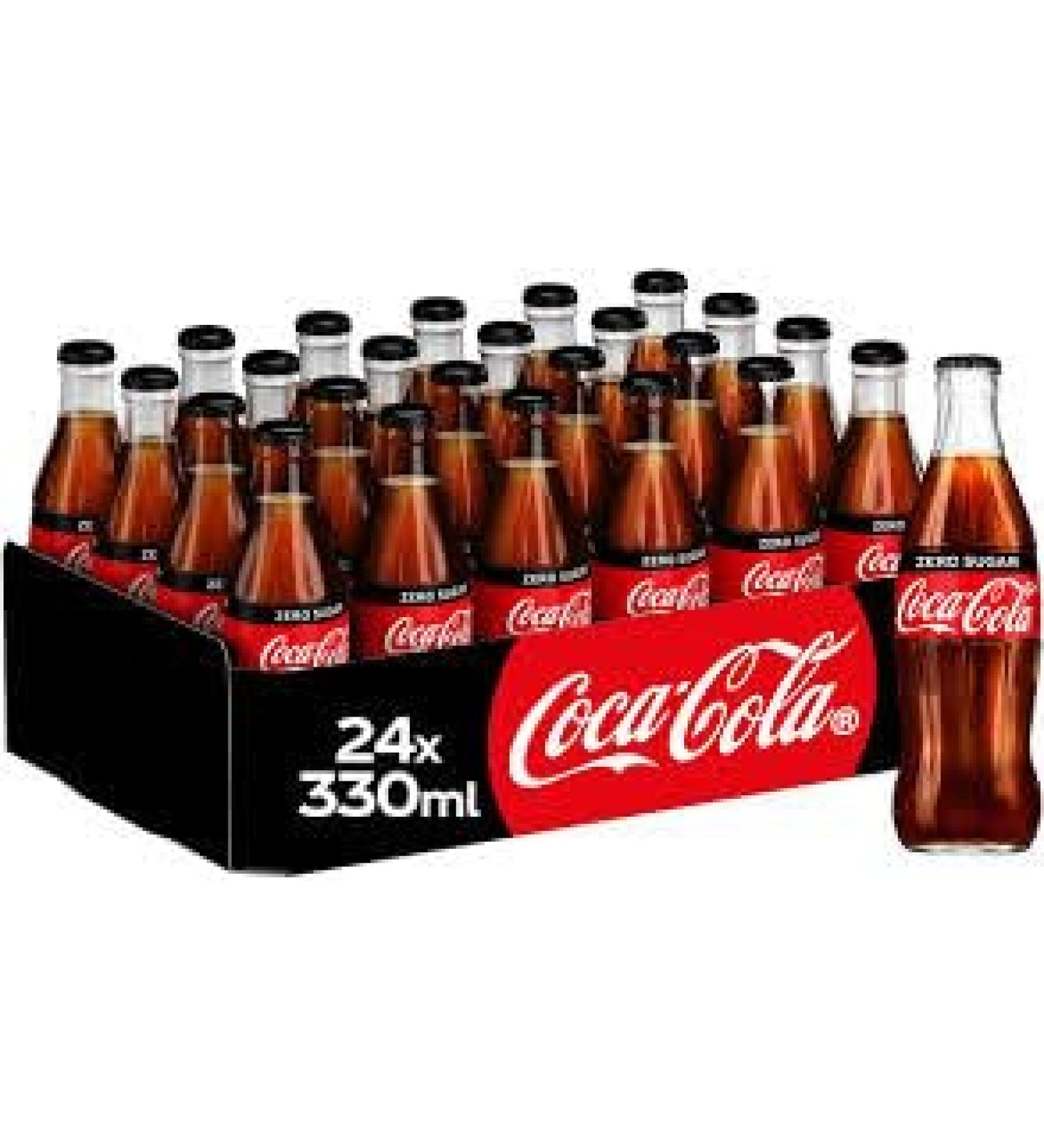 Coke Zero Glass Bottle No Sugar 24 Pack (330ml Bottles) Cola 330ml Bottles