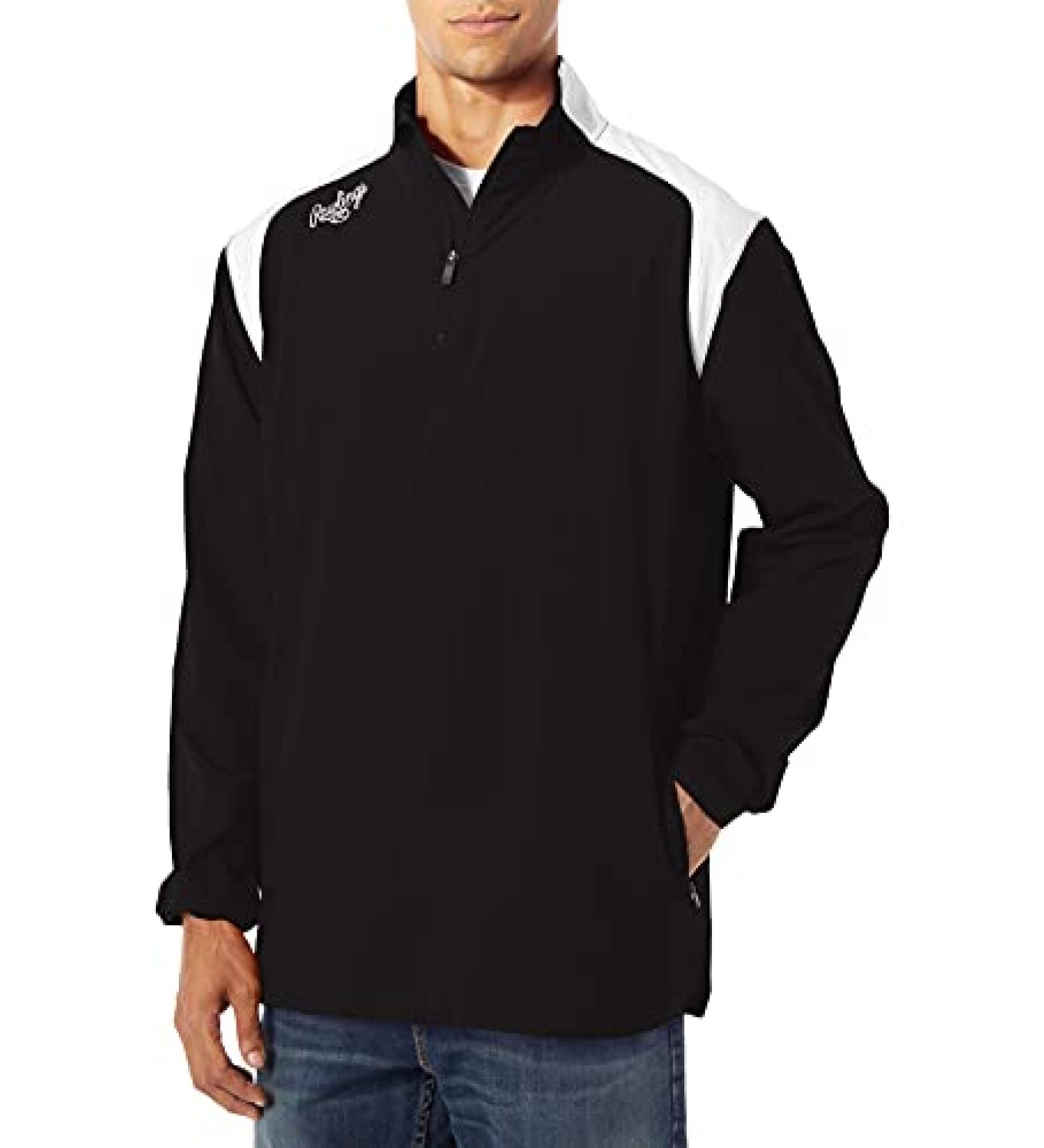 Rawlings Mens Adult Quarter Zip Long Sleeve Jacket Large Black