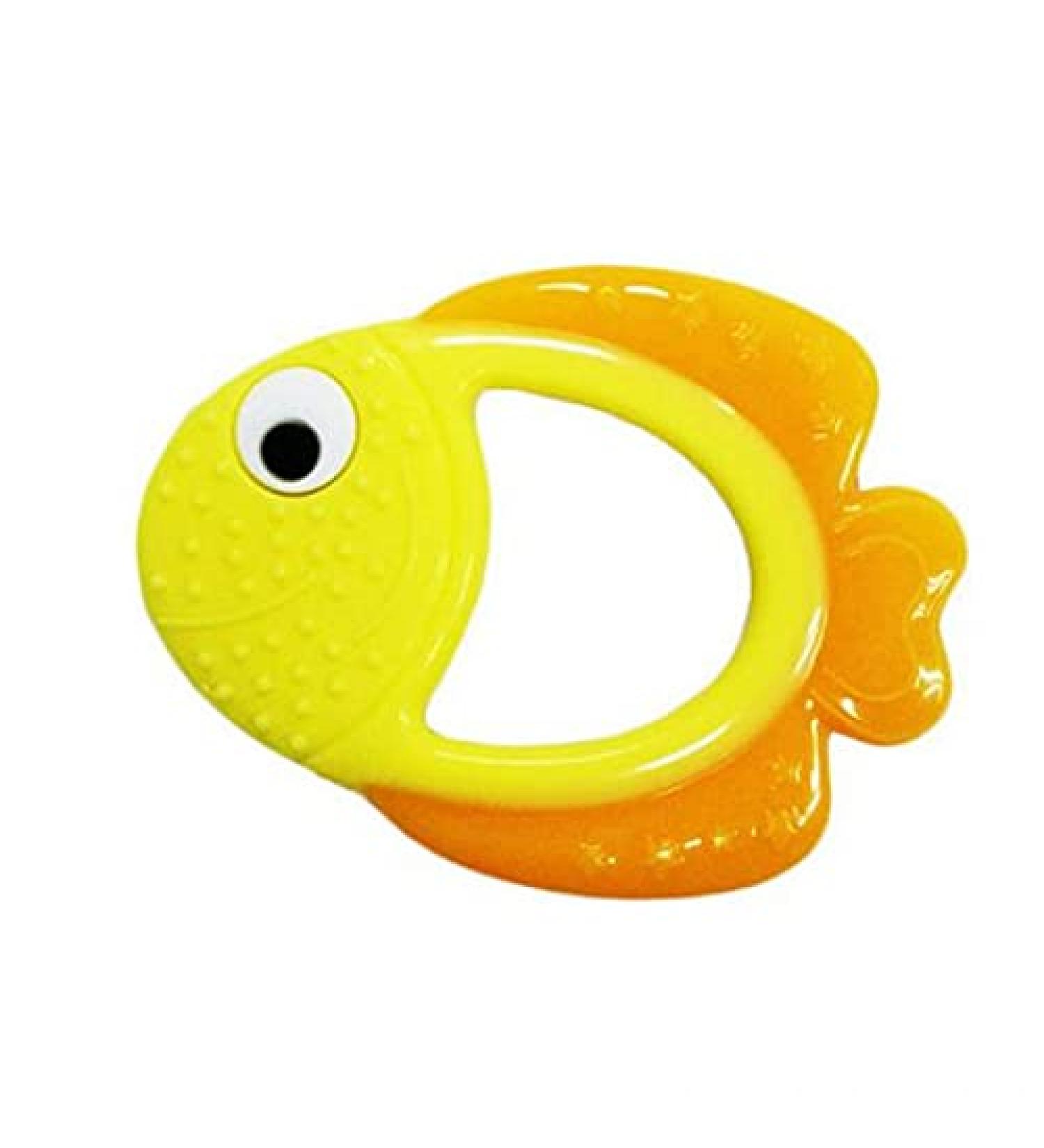 Golden Fish Baby Teething Toy - Food Grade Silicone Teether Ring for Babies 0-12 Months | Soft-Textured Infant Toy for Teething Relief & Brain Development - Buy Online on SooperMarket.com