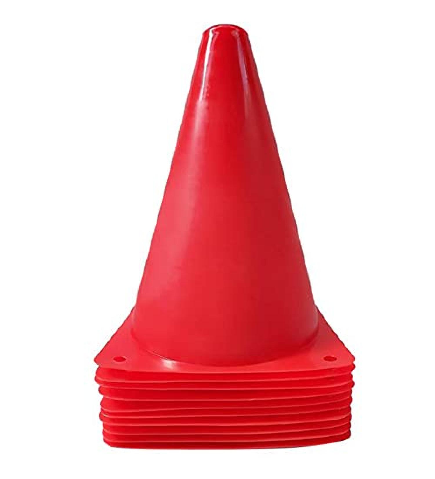WOWGEEK 7 Inch Plastic Training Traffic Cones - Set of 10 Red Safety Cones for Soccer, Football, and Sport Training - Buy Online on SooperMarket.com