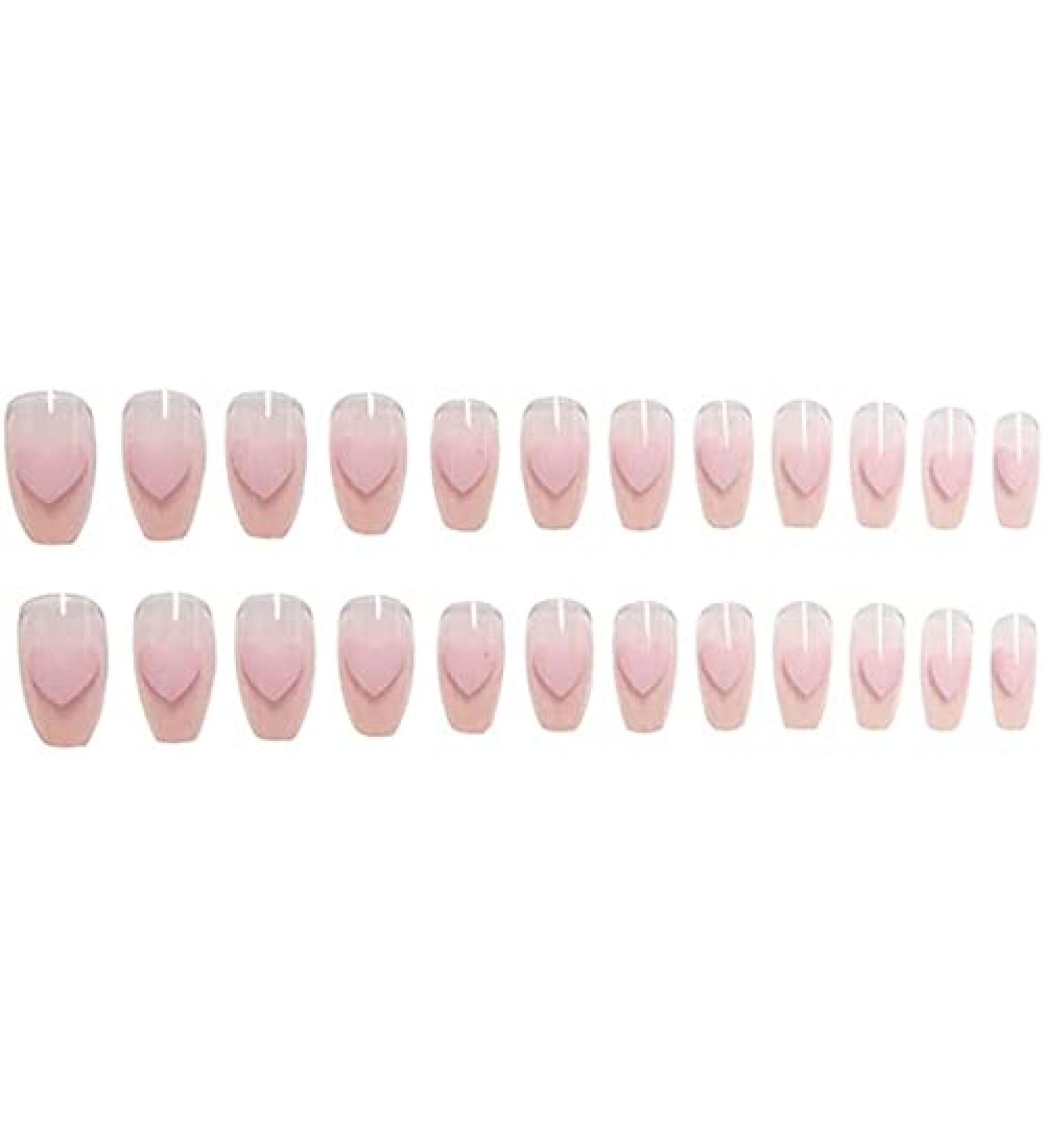 U-K Fake Nail Pink Heart False Nail Acrylic Full Cover Fingernails Press on Nails Set Artificial Long False Nail for Women Girls 24 PCS Practical & Professional - Buy Online on SooperMarket.com