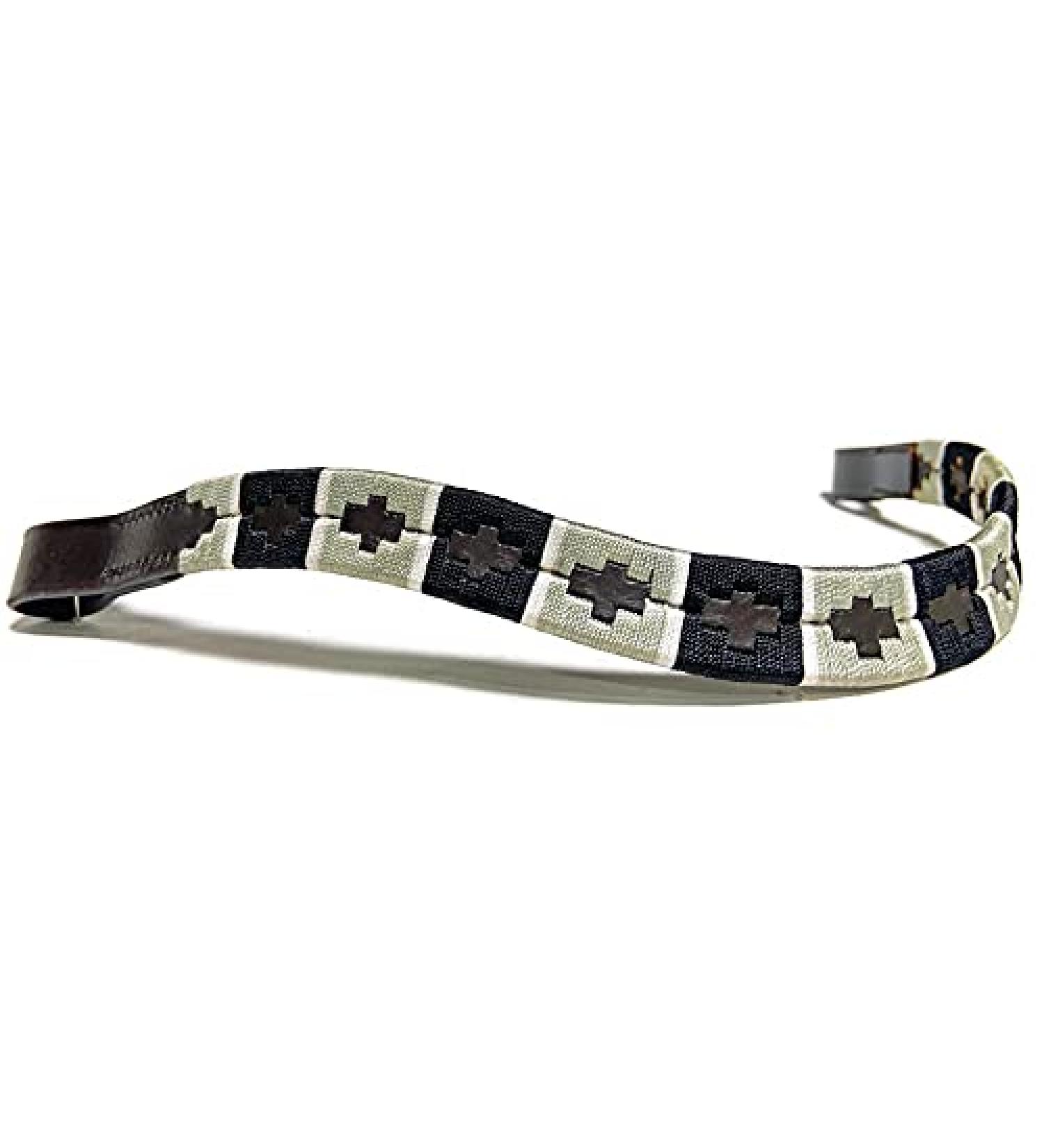 Equipride Argentina Polo Browband for Bridle Embroidered Gaucho Grey Brown Leather Pony (14")